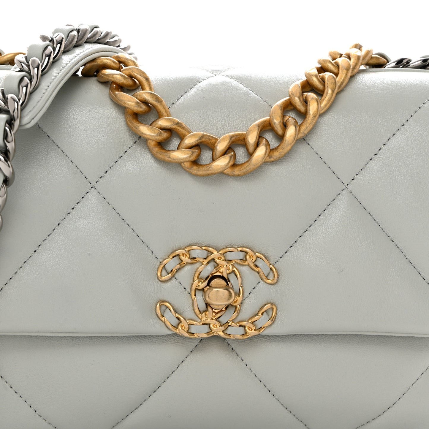 Lambskin Quilted Medium Chanel 19 Flap Light Blue