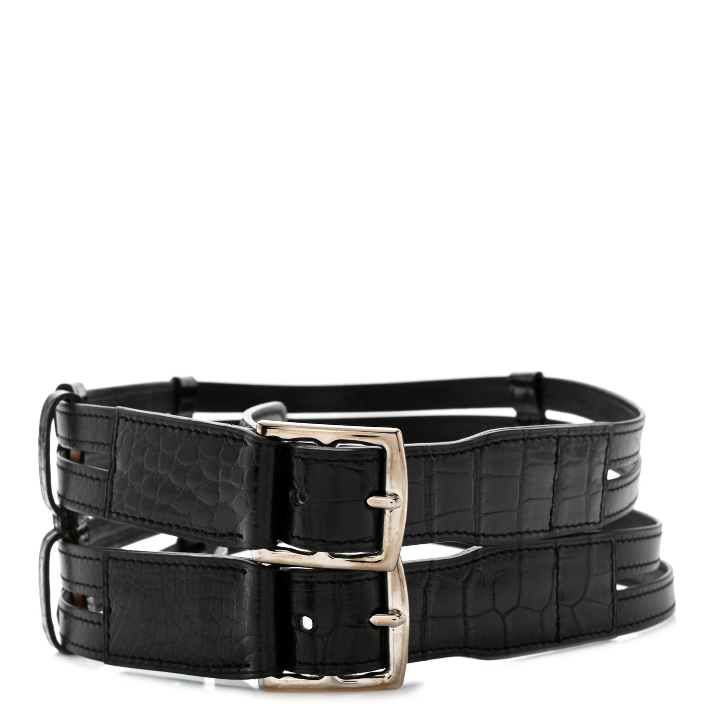 Shiny Alligator Double Strap Etriviere Belt Black