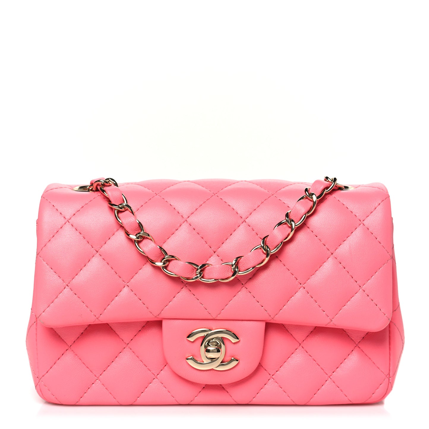 Lambskin Quilted Mini Rectangular Flap Pink