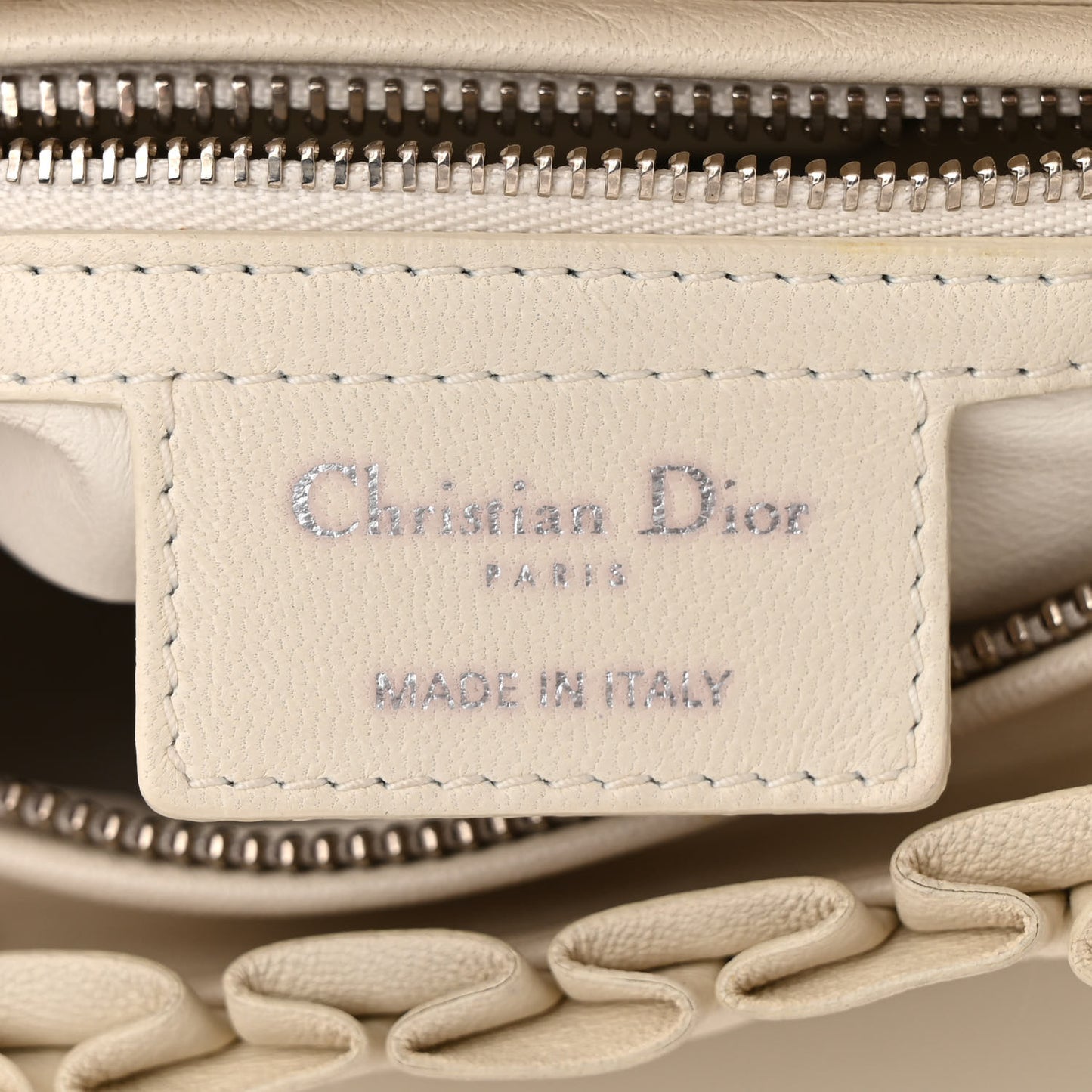 Lambskin Cannage Ruffle Trim Medium Lady Dior Off White