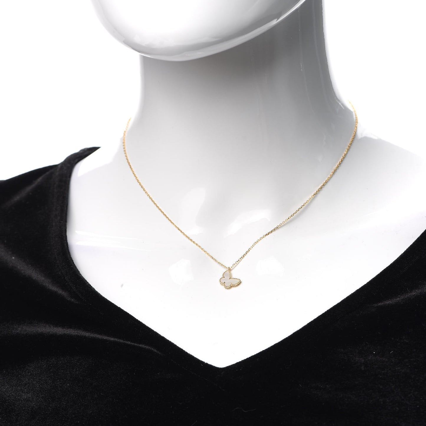 18K Yellow Gold Mother of Pearl Sweet Alhambra Butterfly Pendant Necklace