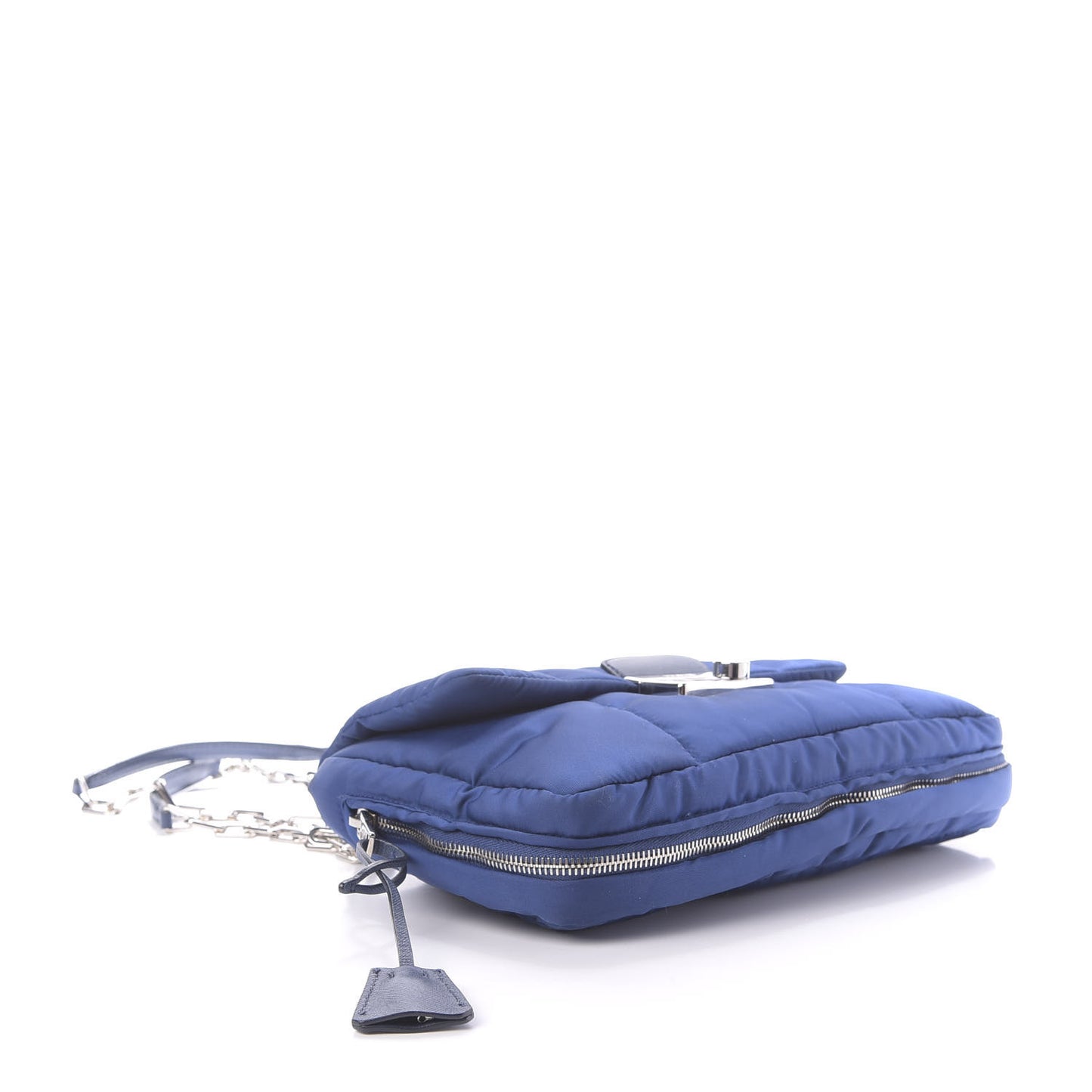 Tessuto Nylon Bomber Sound Chain Flap Shoulder Bag Bluette