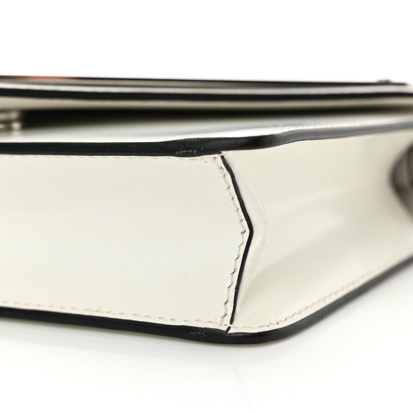 Spazzolato Triangle Logo Plate Flap Chain Crossbody Bag White