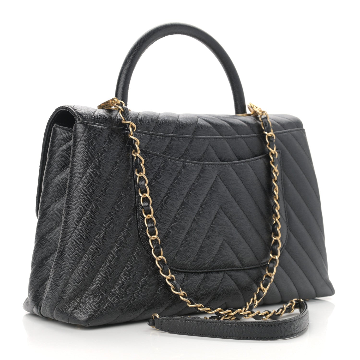 Chanel Caviar Chevron Quilted Medium Coco Handle Flap Black 3 of 11