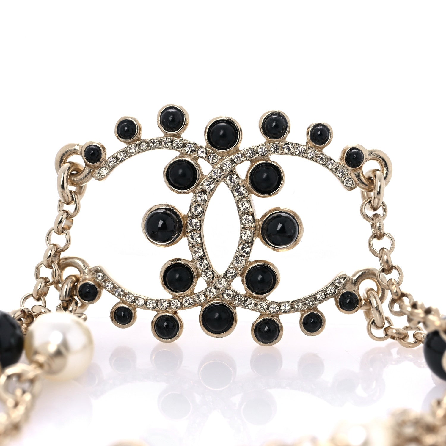 Chanel Crystal Enamel Pearl CC Bracelet Black Gold 4 of 6