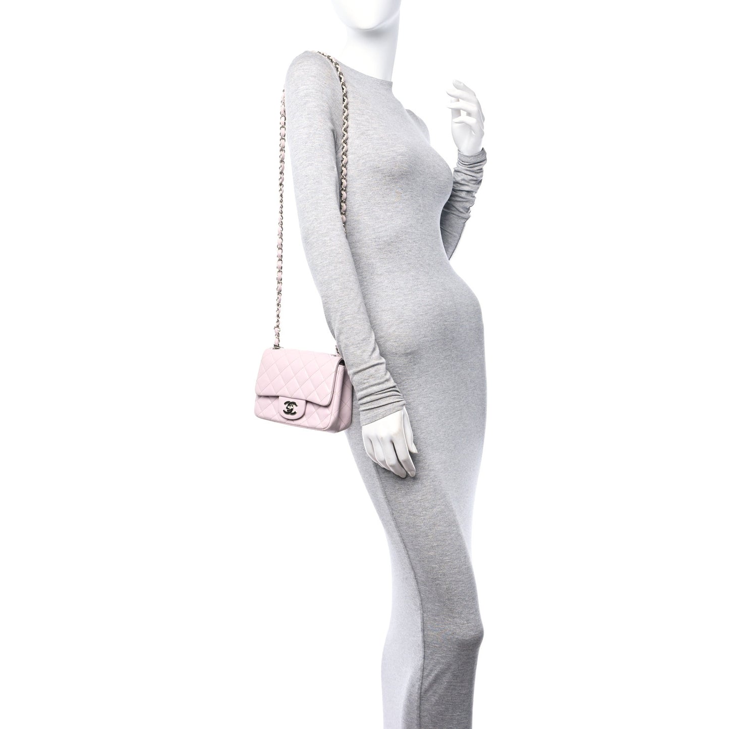 Lambskin Quilted Mini Square Flap Light Pink