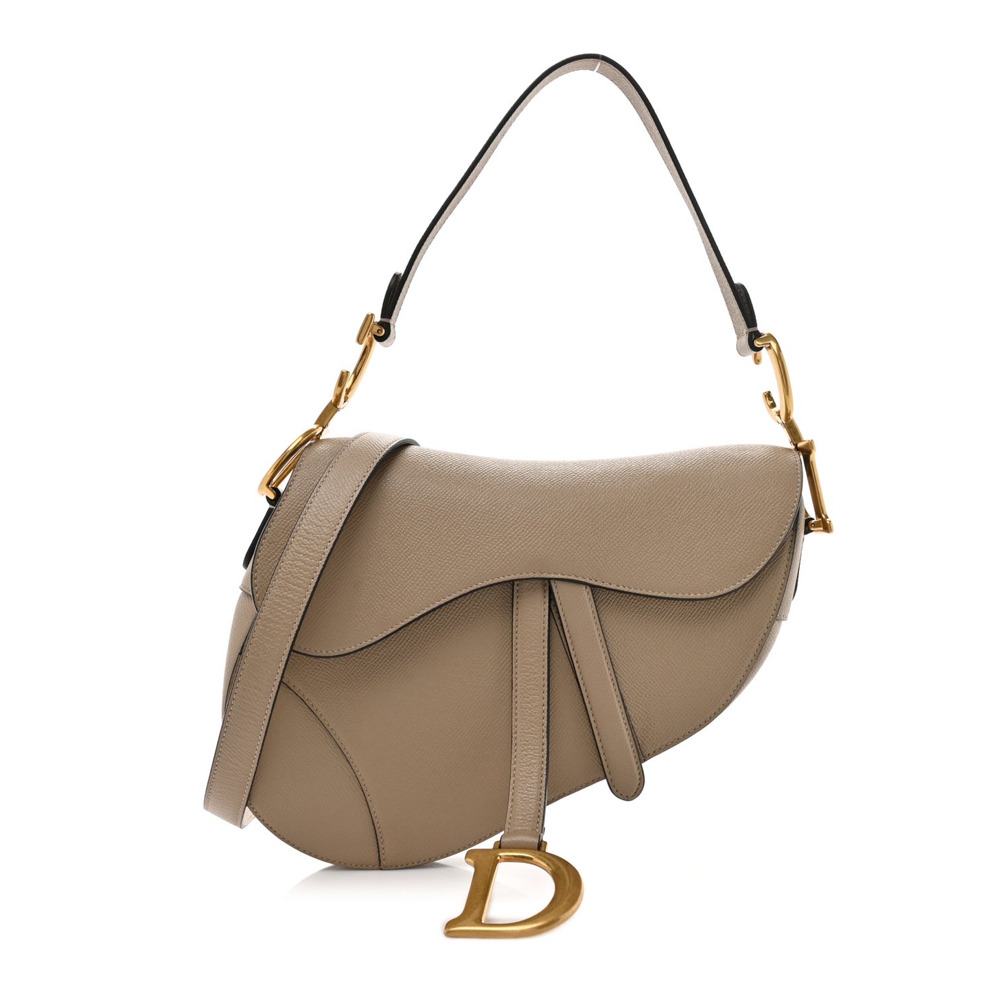 Grained Calfskin Saddle Bag With Strap Warm Taupe