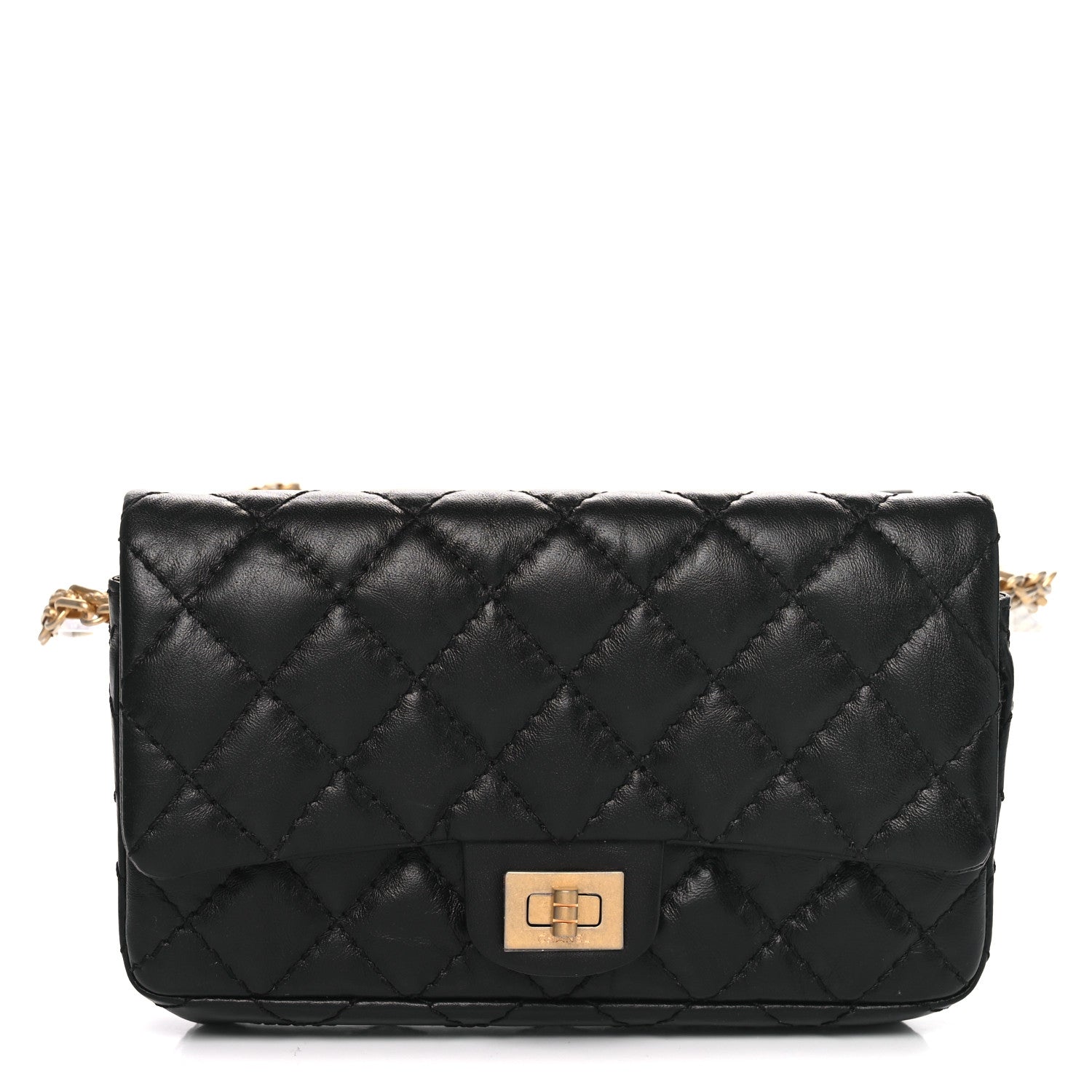 Chanel Aged Calfskin Quilted 2.55 Reissue Flap Belt Bag Clutch Black 1 of 11