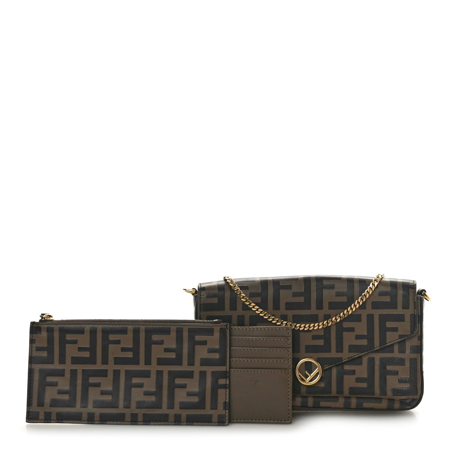 Vitello Soft F is Fendi Bi-Color FF 1974 Embossed Envelope Wallet On Chain with Pouches Maya Black