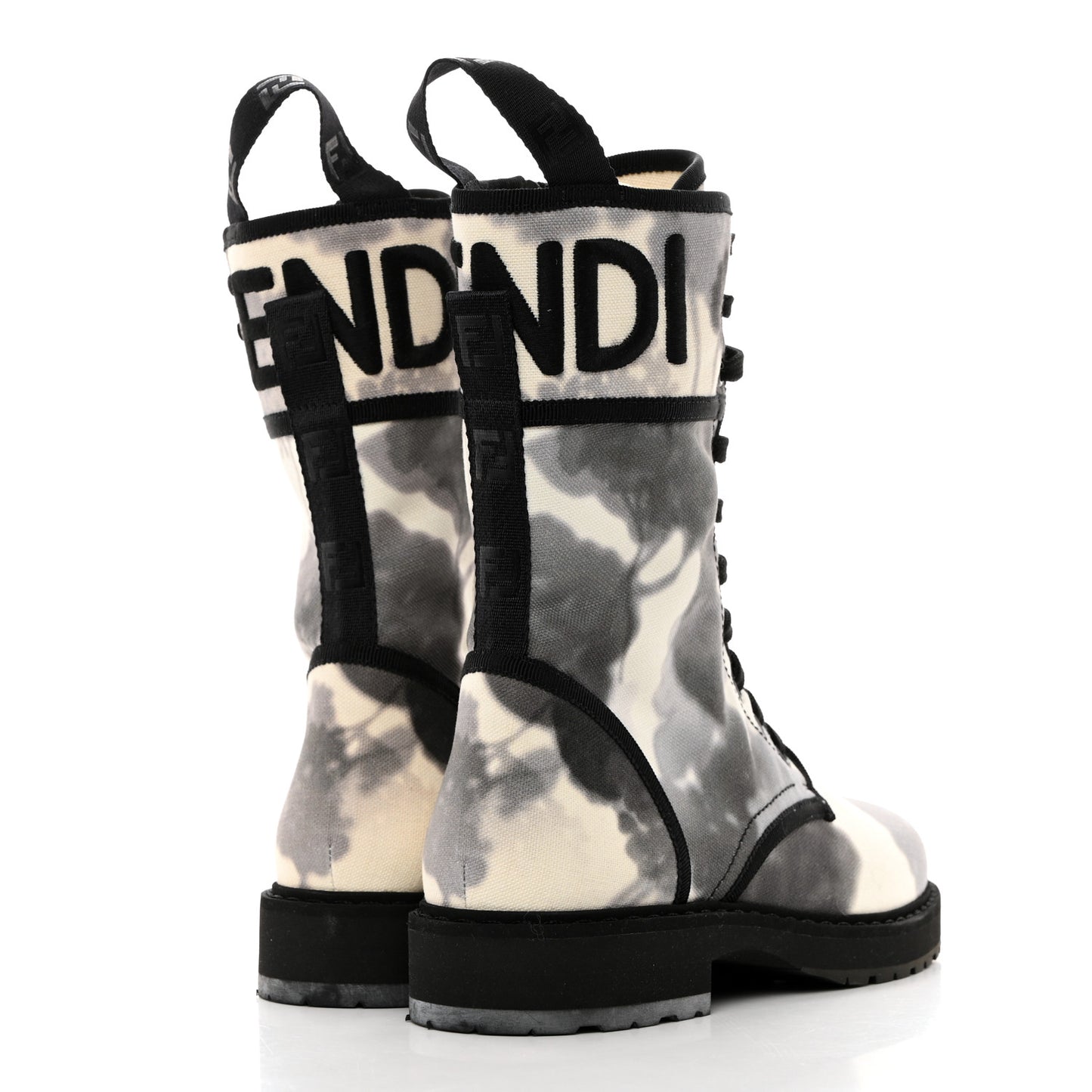 Canvas Floral Print Logo Bi-Color Womens Biker Boots 37 White Black