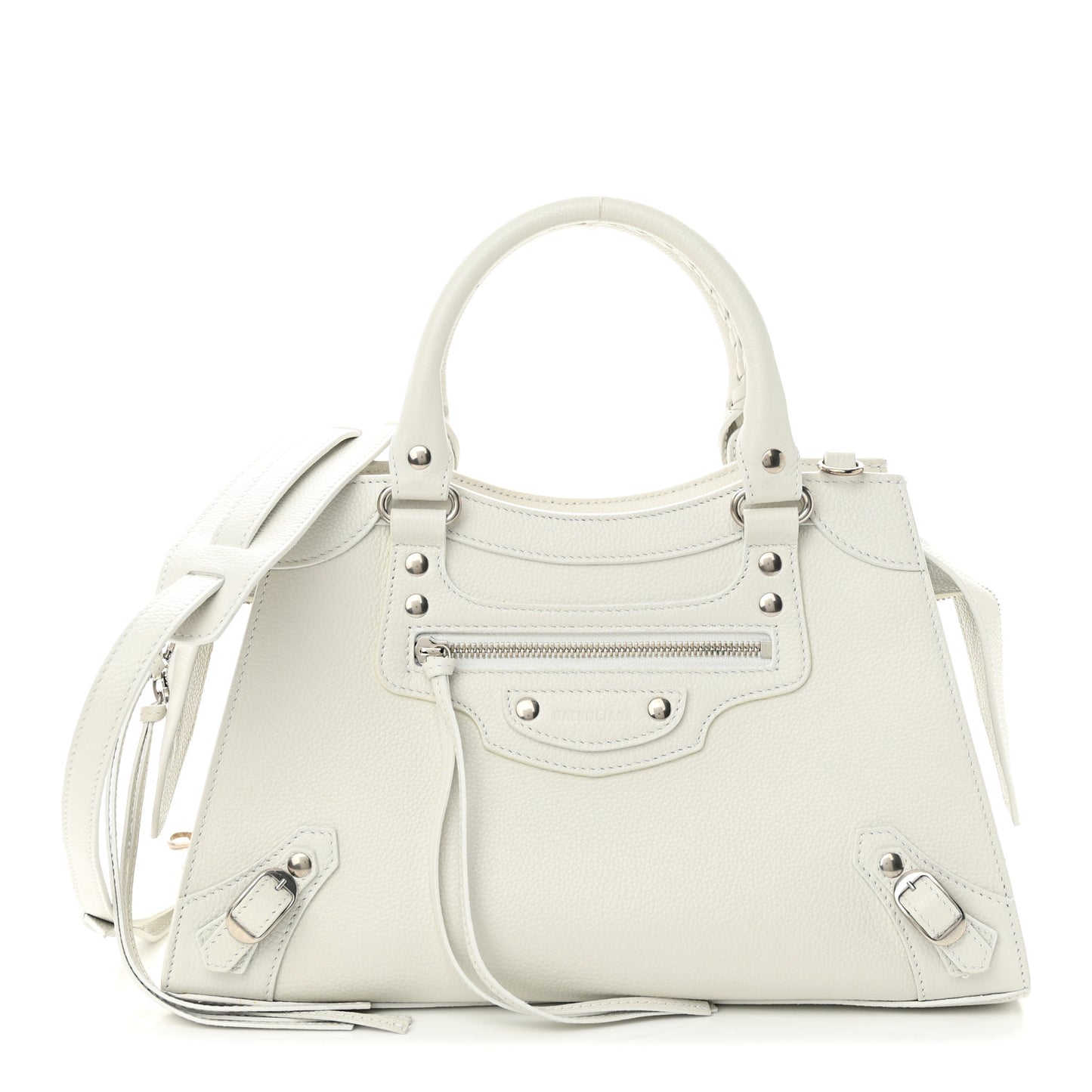Grained Calfskin Neo Classic Silver Hardware S City Chalky White