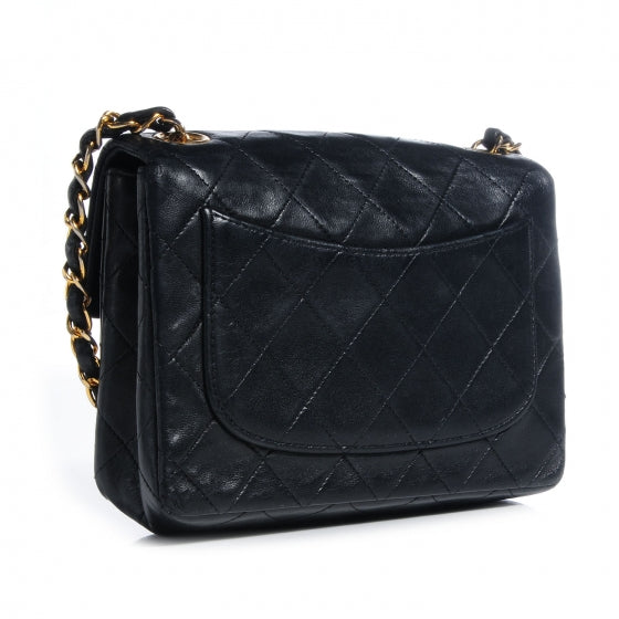 Lambskin Quilted Mini Square Flap Black