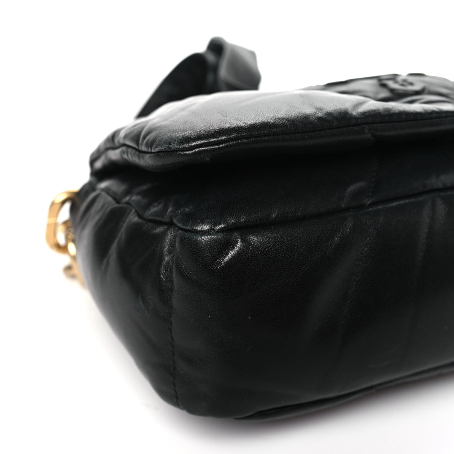 Prada Nappa Soft Padded Logo Embossed Triangle Quilted Small Shoulder Bag Black 7 of 10