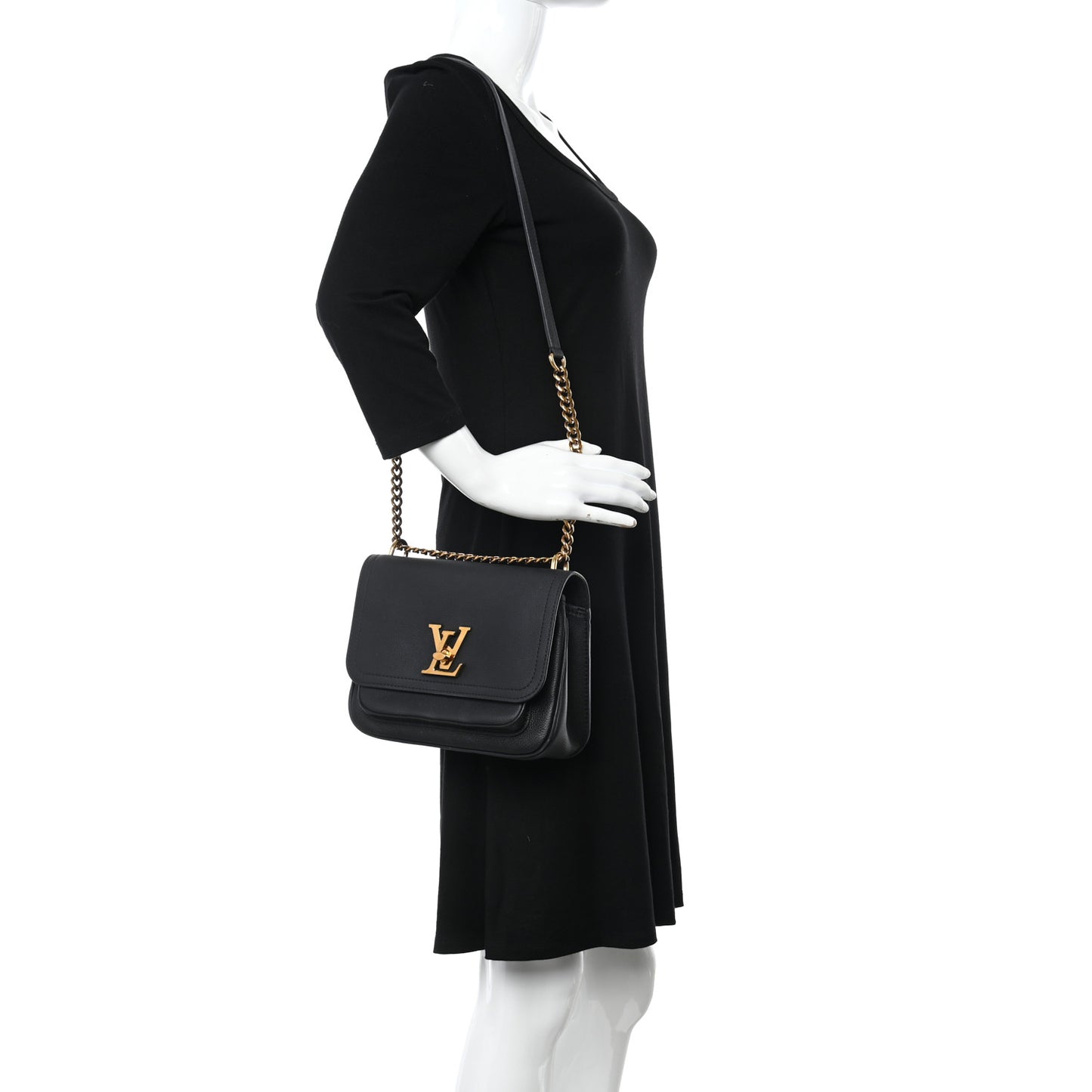 Grained Calfskin Lockme Chain Bag PM Black