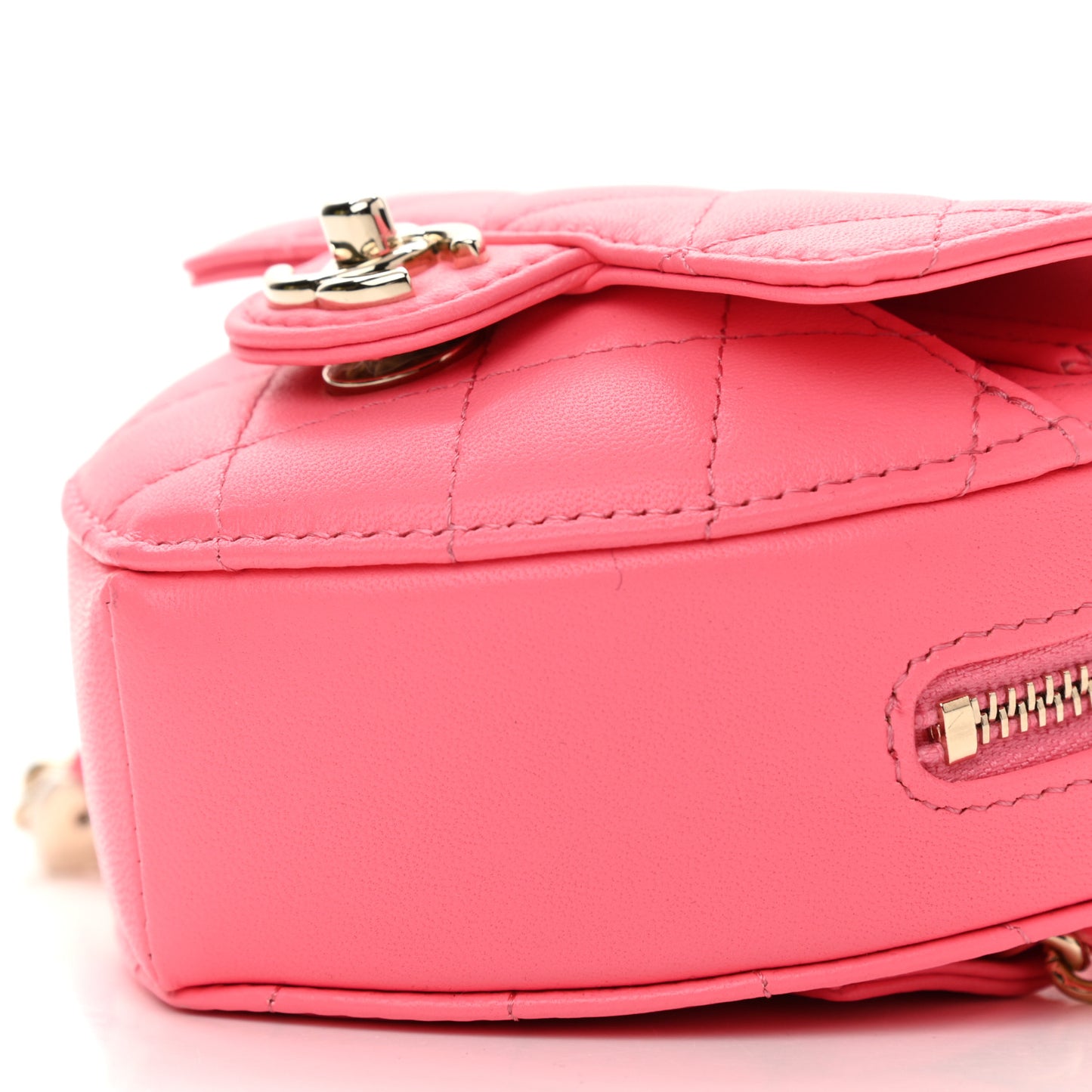 Lambskin Quilted CC In Love Heart Waist Belt Bag With Chain Pink