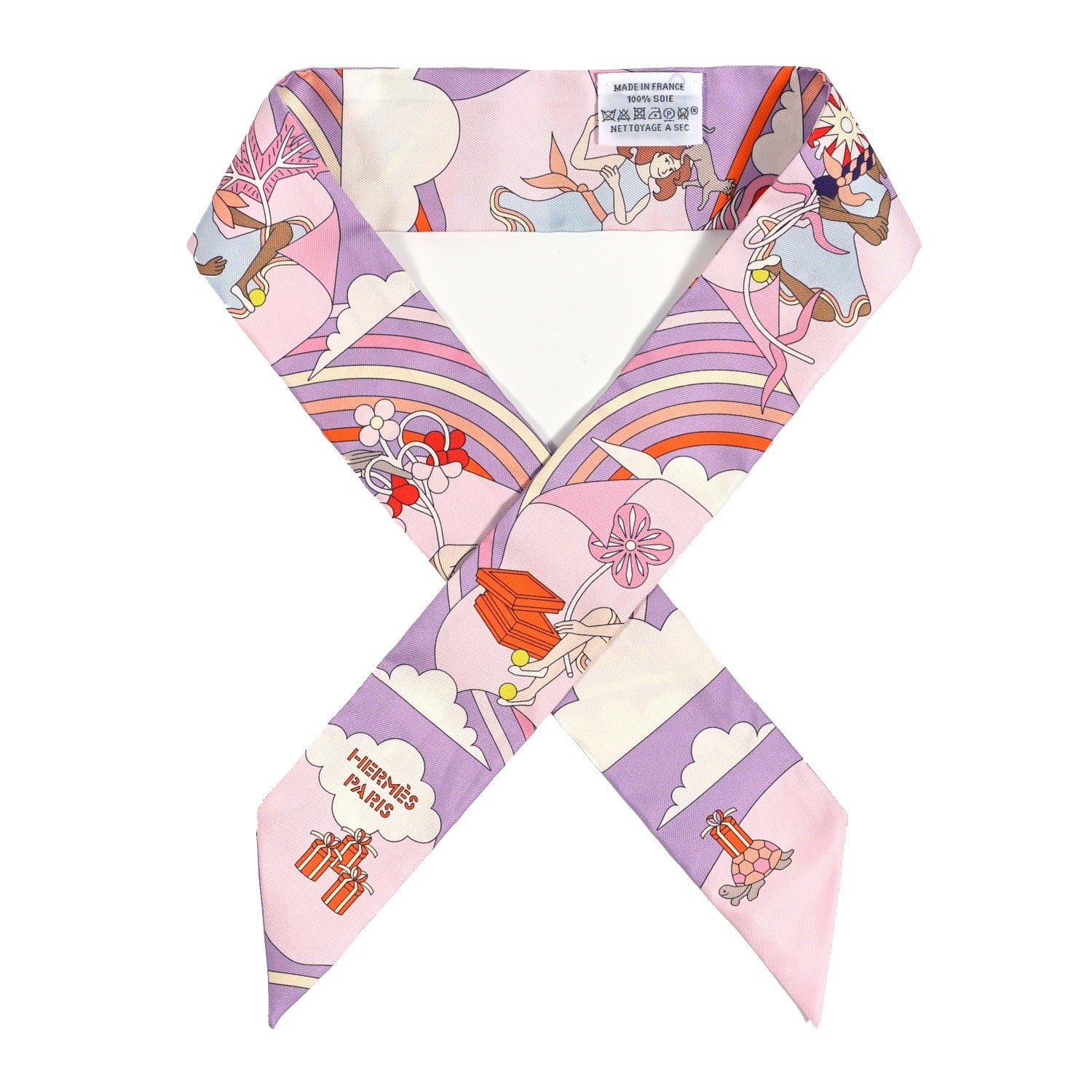Hermes Silk Carres Volants Twilly Lilas Rose Pale Or 1 of 4