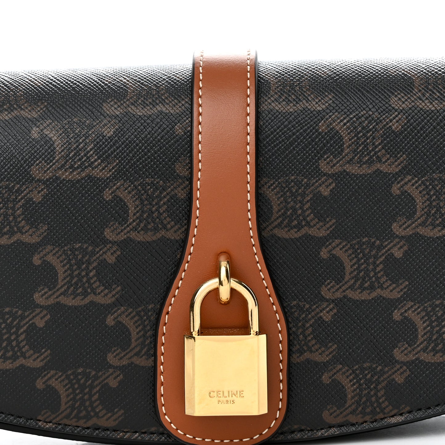 Triomphe Canvas Calfskin Tabou Clutch on Strap Tan