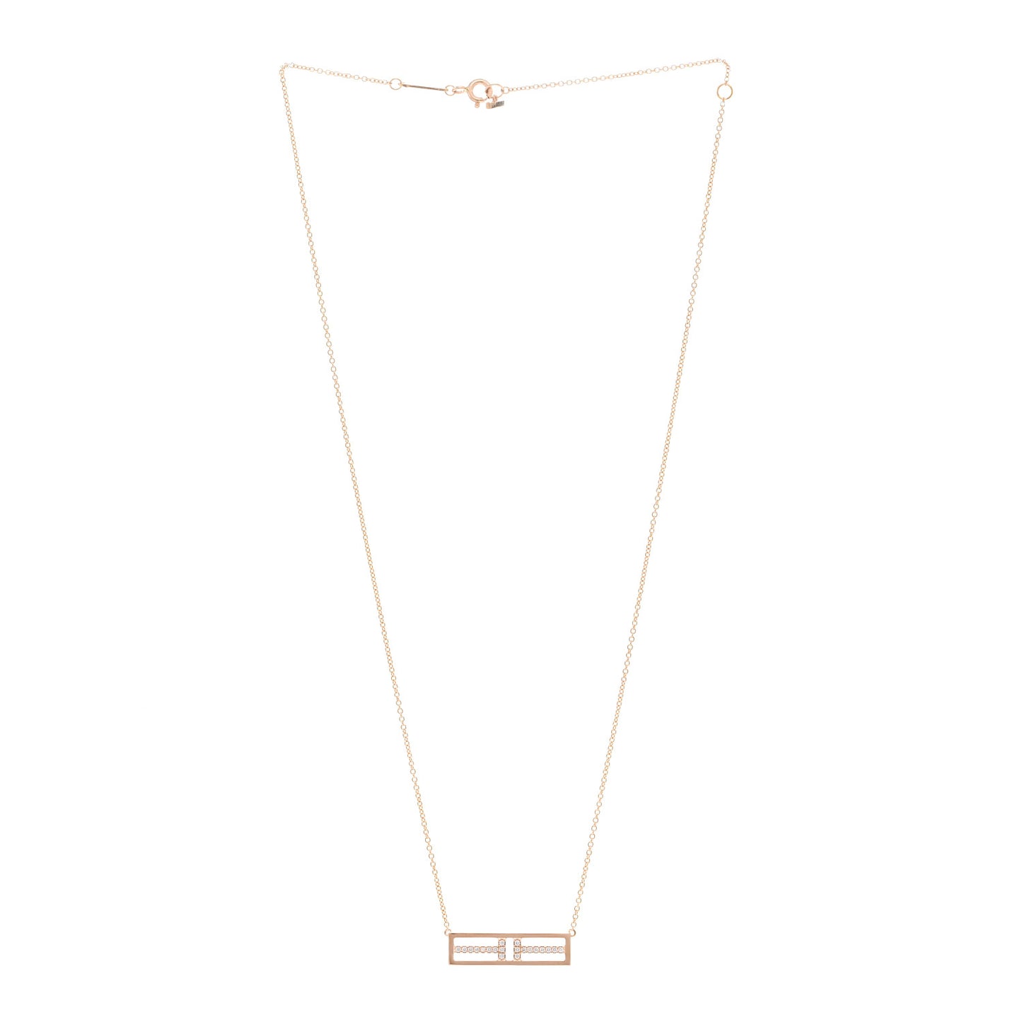 18K Rose Gold Diamond T Open Horizontal Bar Pendant Necklace