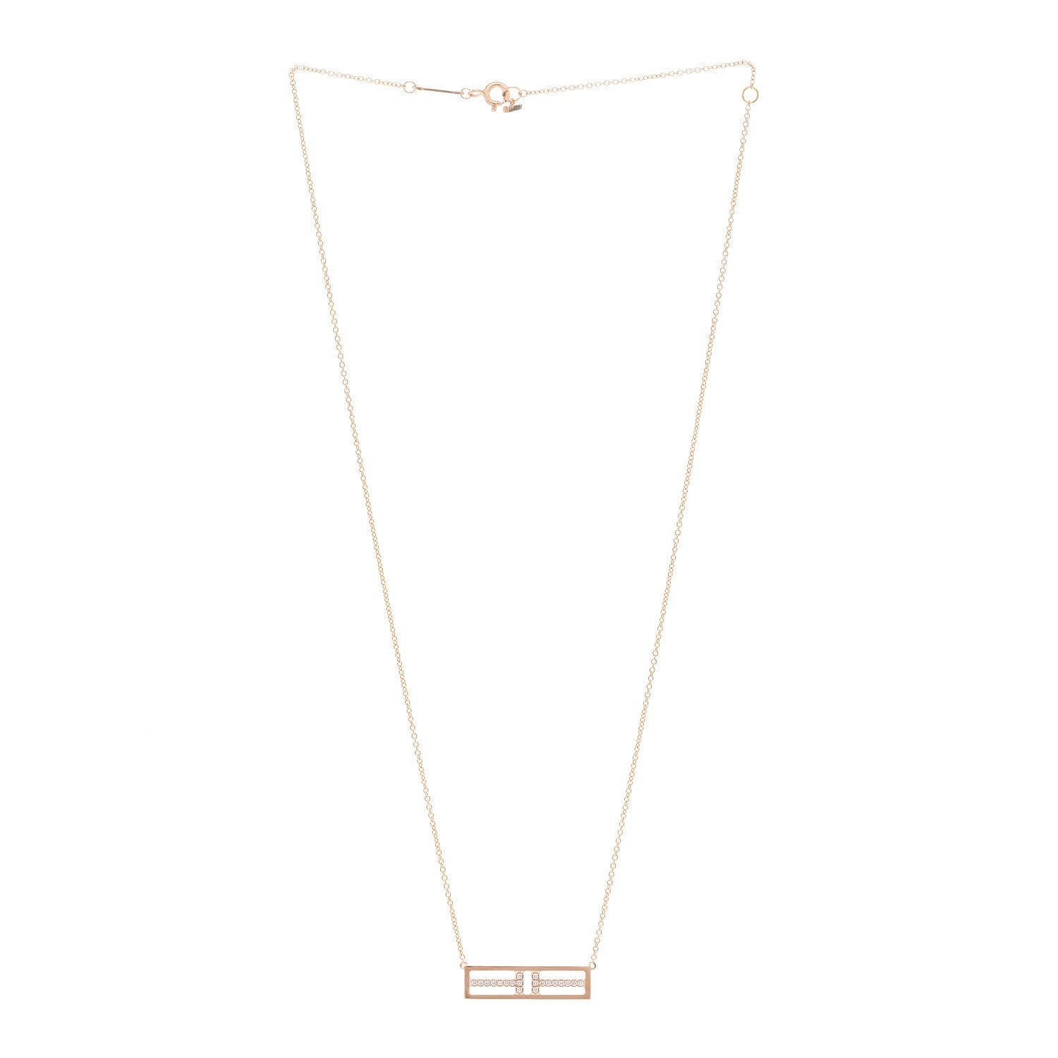 Tiffany 18K Rose Gold Diamond T Open Horizontal Bar Pendant Necklace 3 of 4