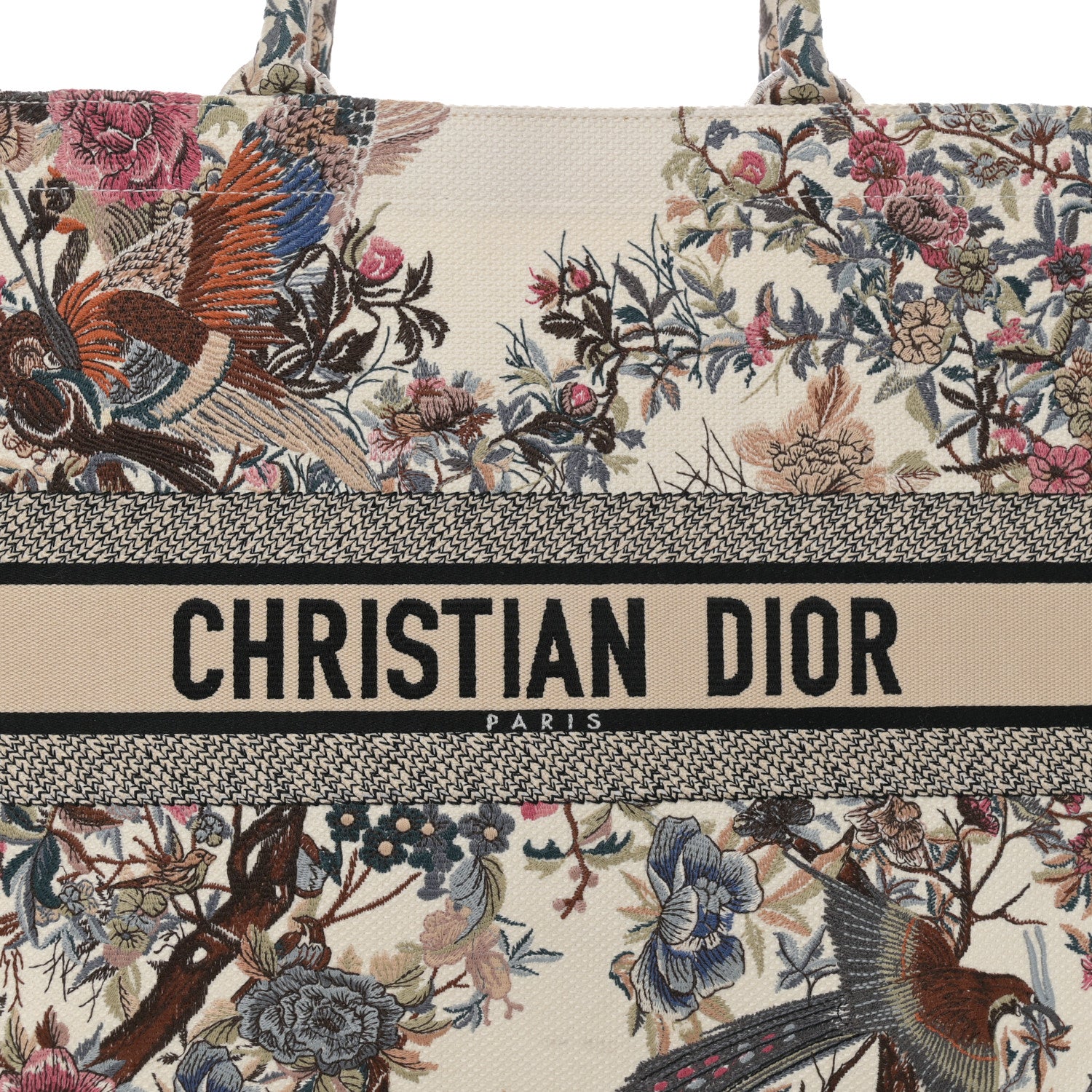 Christian Dior Canvas Embroidered Large Jardin D'Hiver Book Tote Latte Multicolor 8 of 11