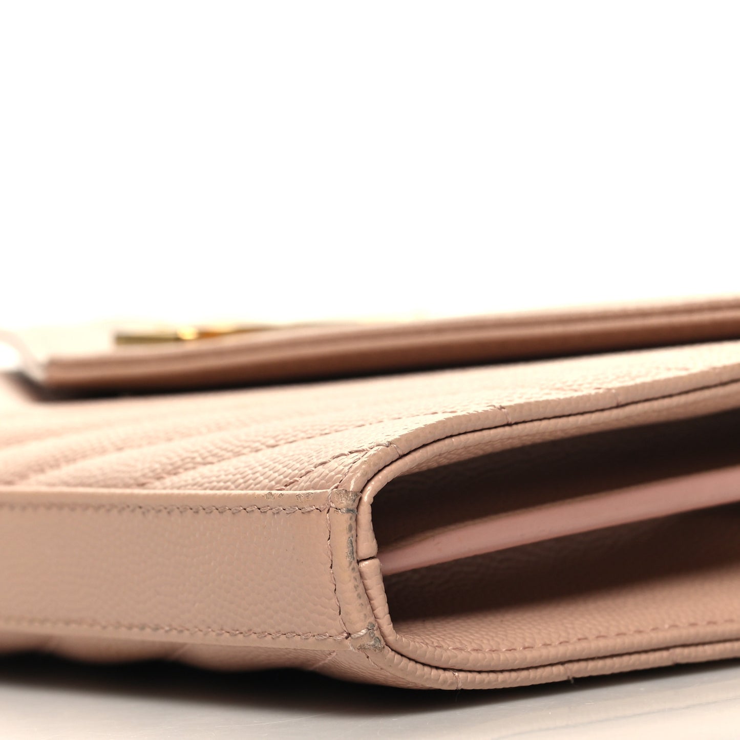 Grain De Poudre Matelasse Chevron Monogram Chain Wallet Pale Pink