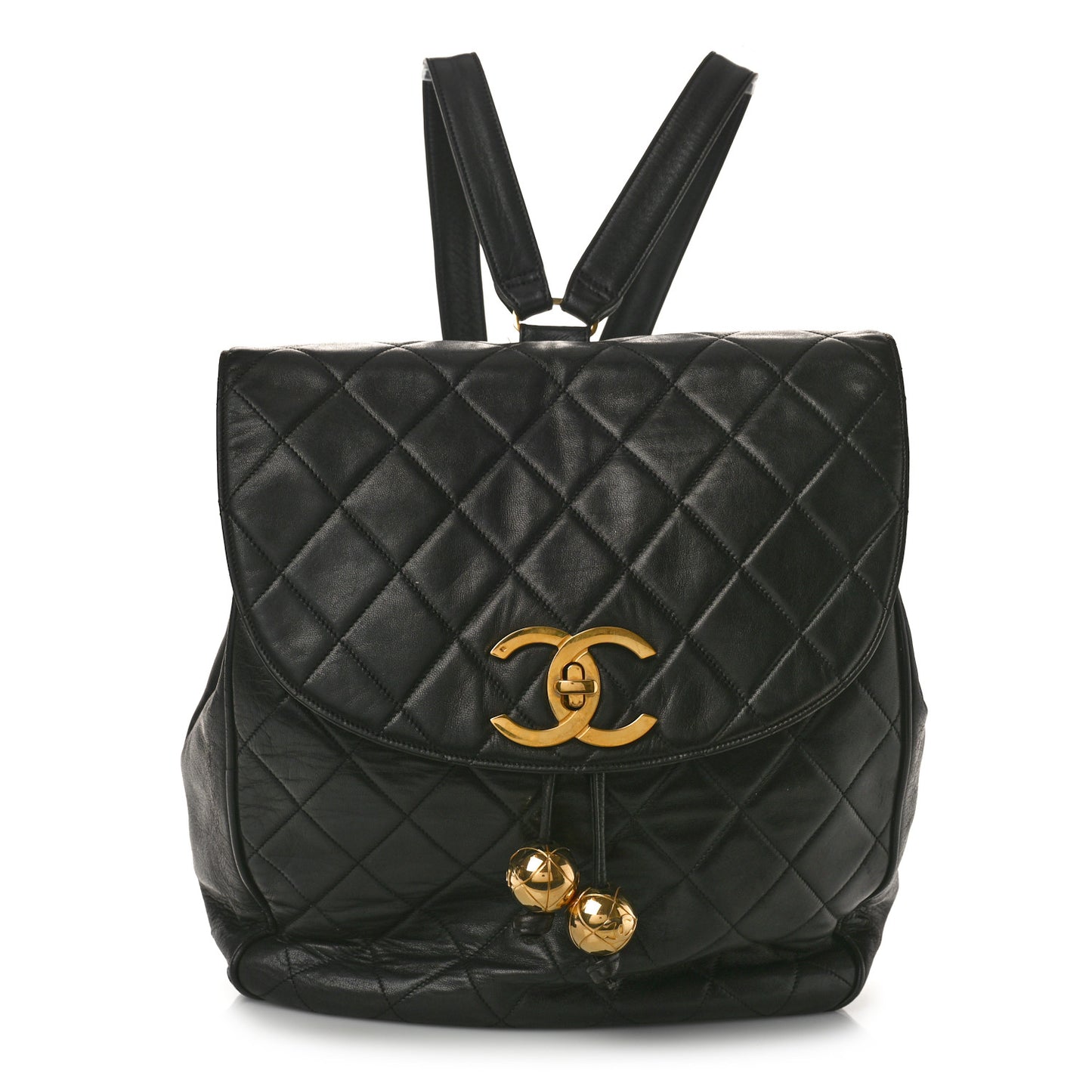 Lambskin Quilted Tassel Drawstring Backpack Black