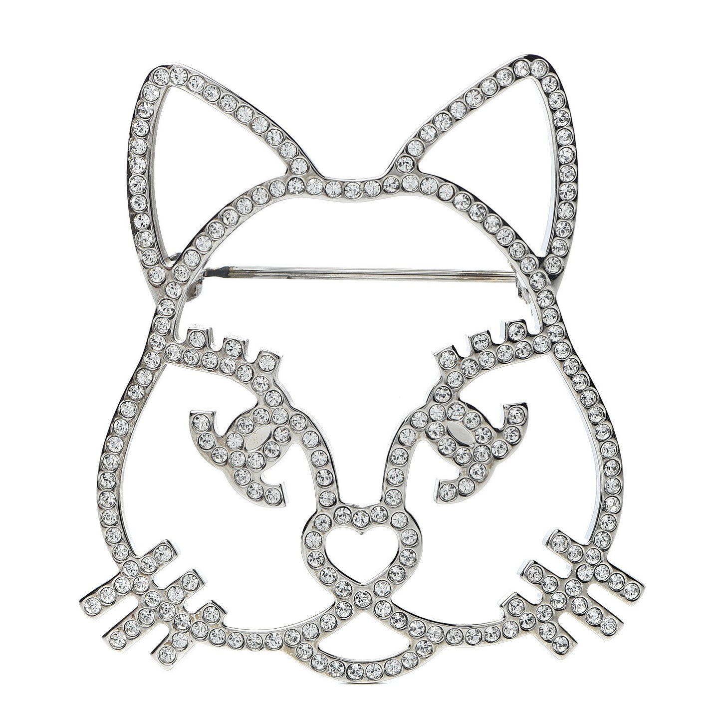Strass Crystal Emoji Choupette Cat Brooch Silver