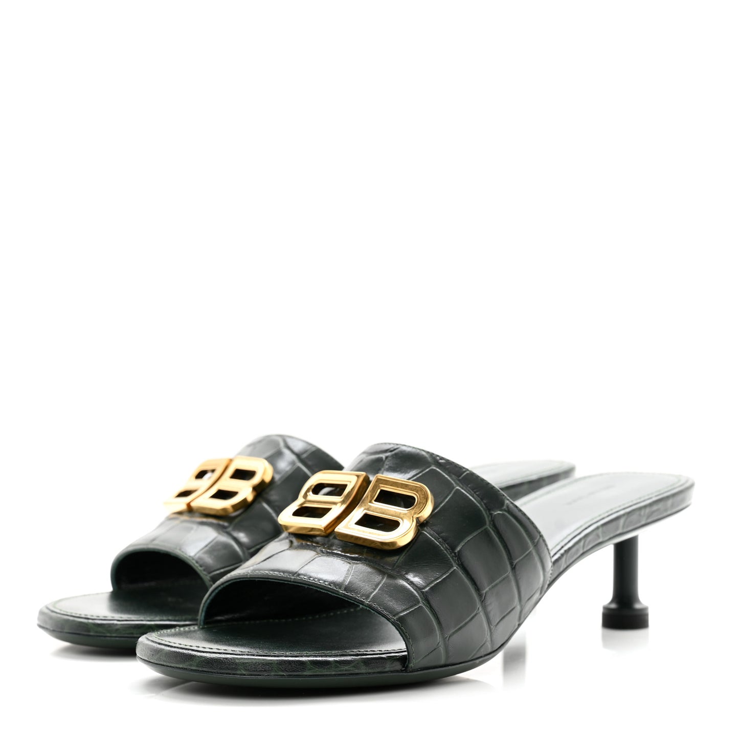Calfskin Crocodile Embossed Groupie 50mm Sandals 37 Forest Green