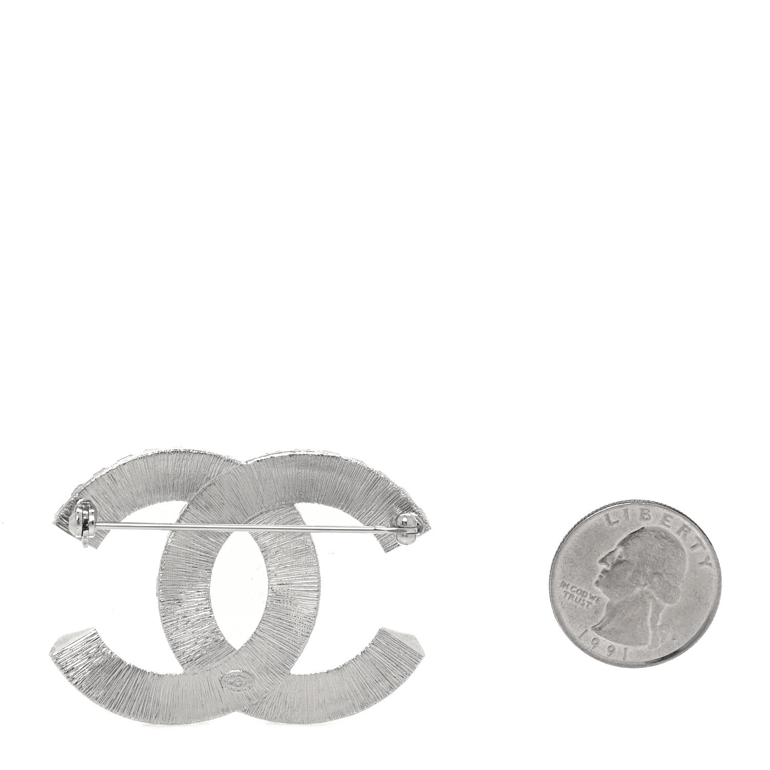 Chanel Baguette Crystal CC Brooch Silver 2 of 3