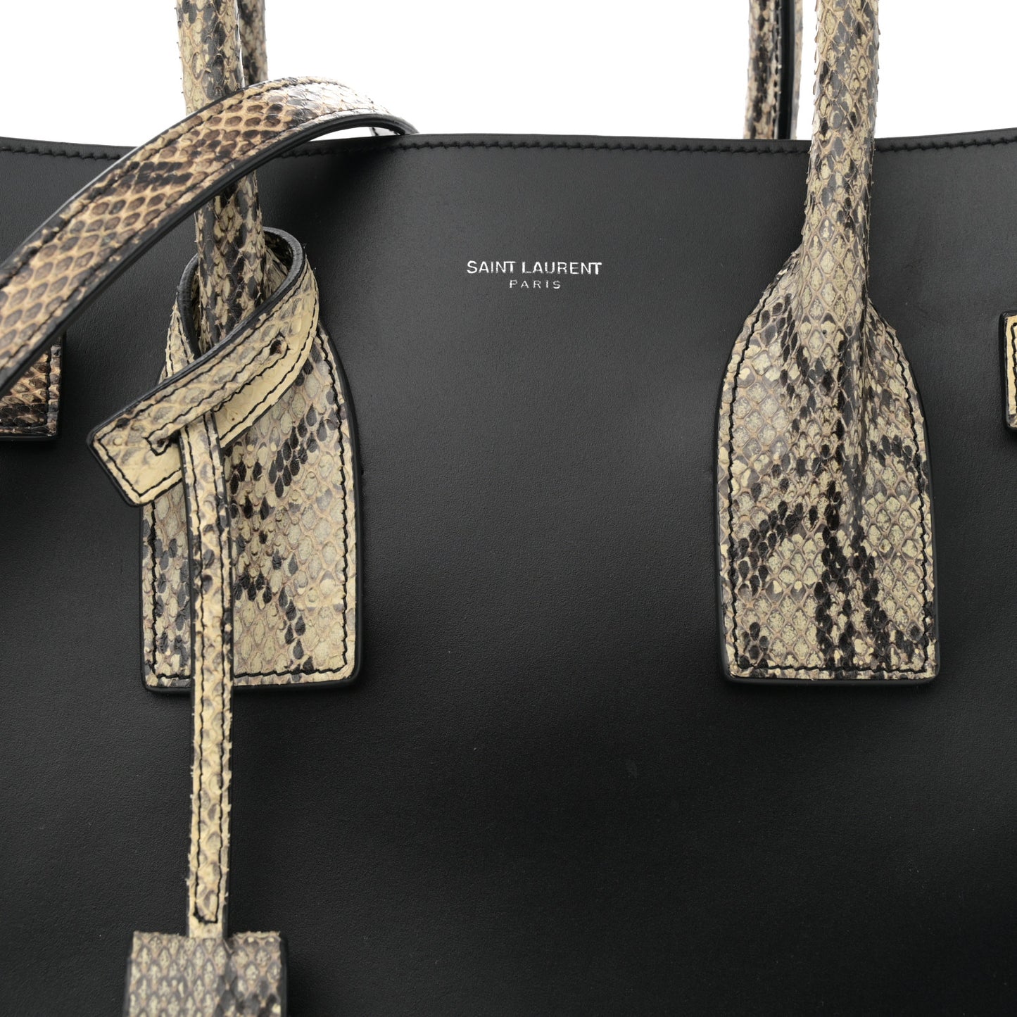 Calfskin Embossed Snakeskin Small Sac De Jour Black