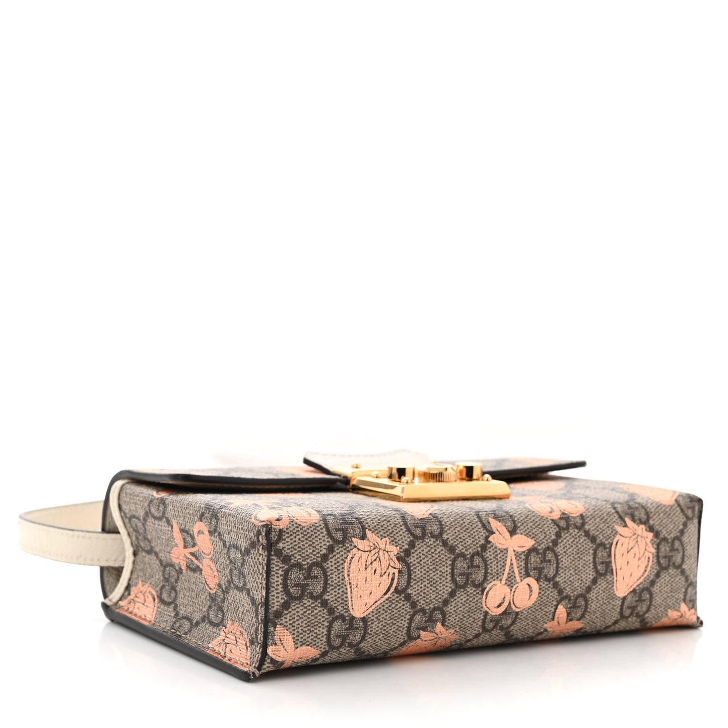 GG Supreme Monogram Berry Textured Dollar Calfskin Mini Padlock Top Handle Shoulder Bag Beige Ebony Light Copper Mystic White