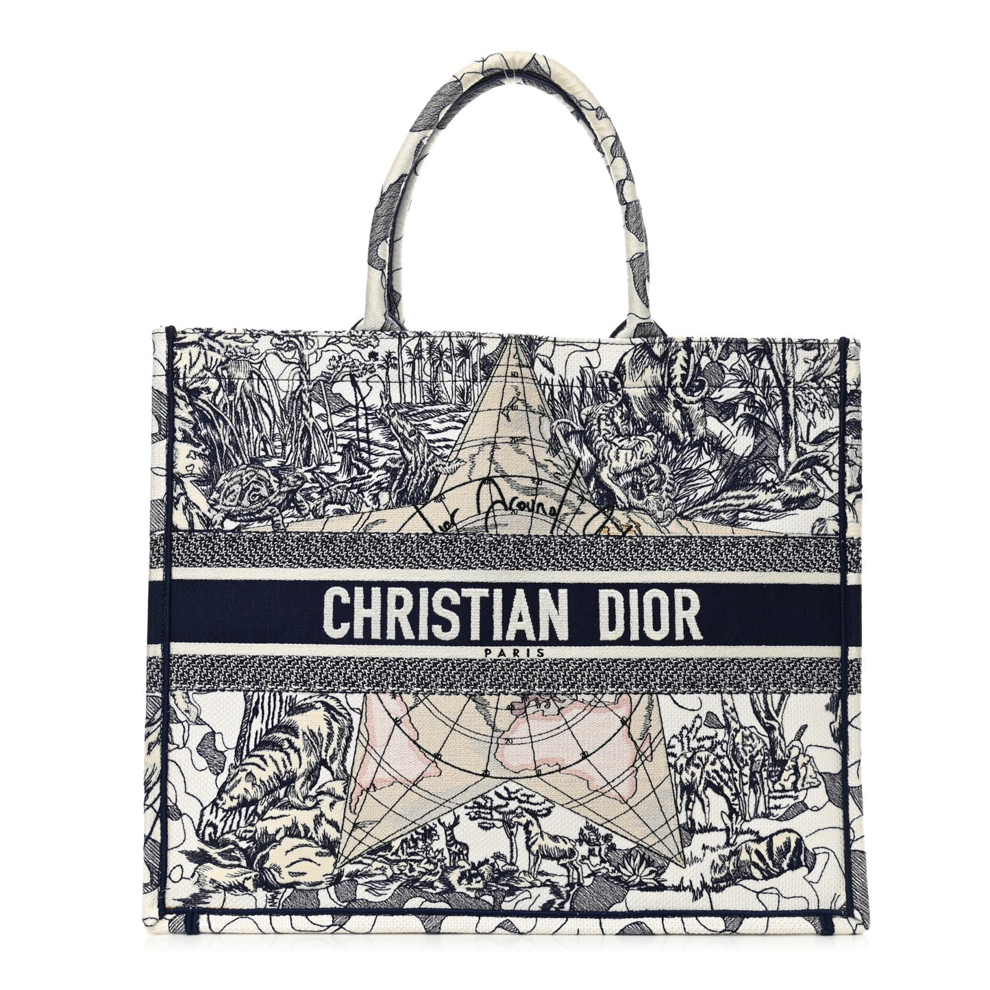 Canvas Embroidered Large Around The World Book Tote Blue