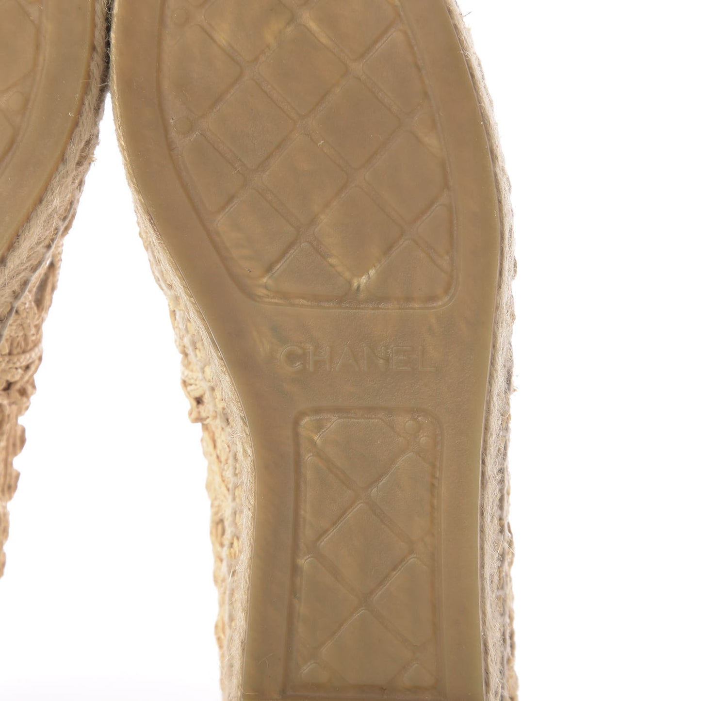 Woven Fabric Grosgrain CC Espadrilles 38 Beige Black