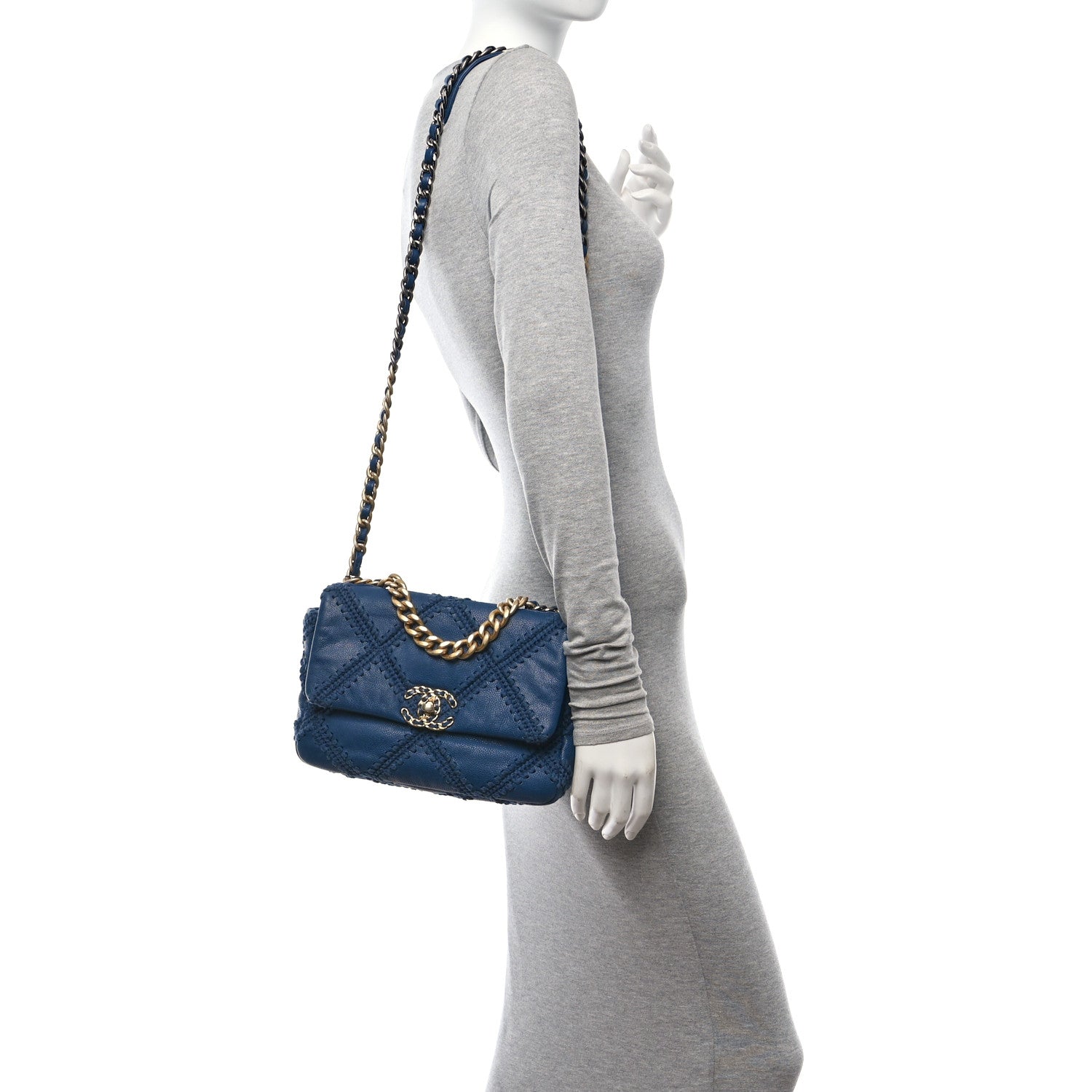 Chanel Calfskin Crochet Medium Chanel 19 Flap Blue 2 of 10
