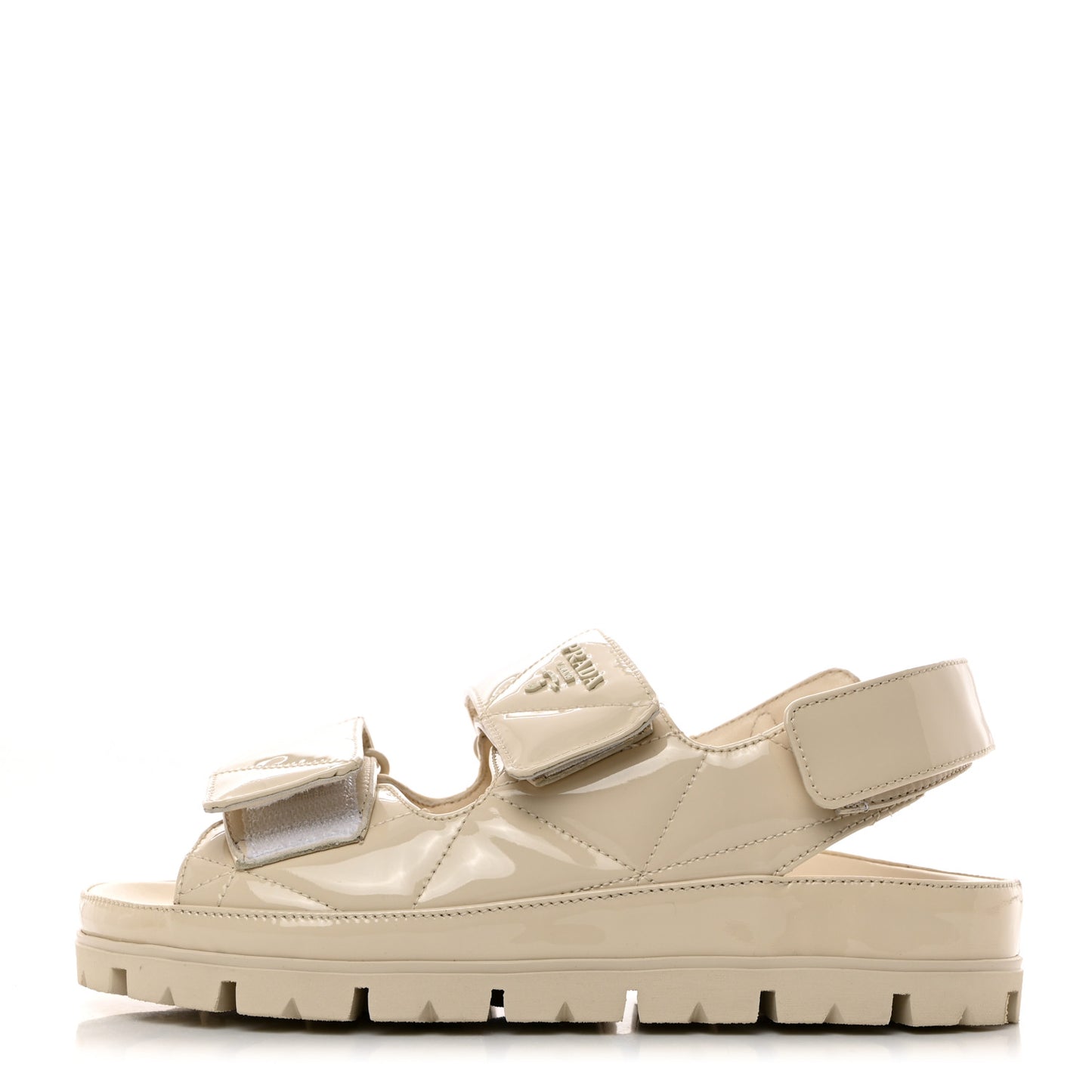 Patent Quilted Padded Slingback Sandals 36 Ivory