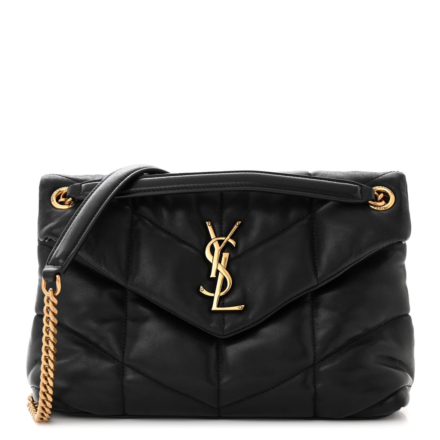 Lambskin Quilted Small Loulou Puffer Monogram Chain Satchel Black
