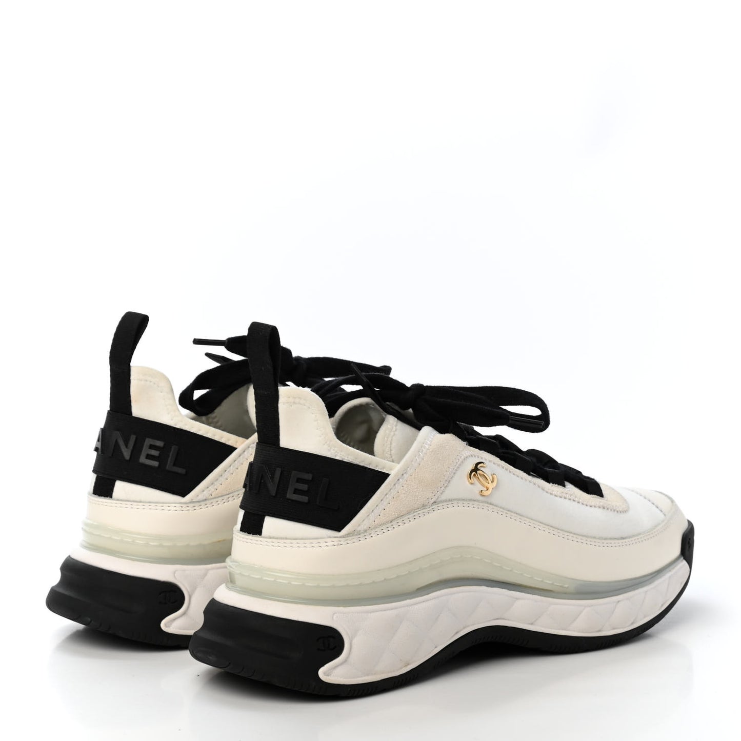 Velvet Calfskin Mixed Fibers CC Sneakers 40 Ivory Black