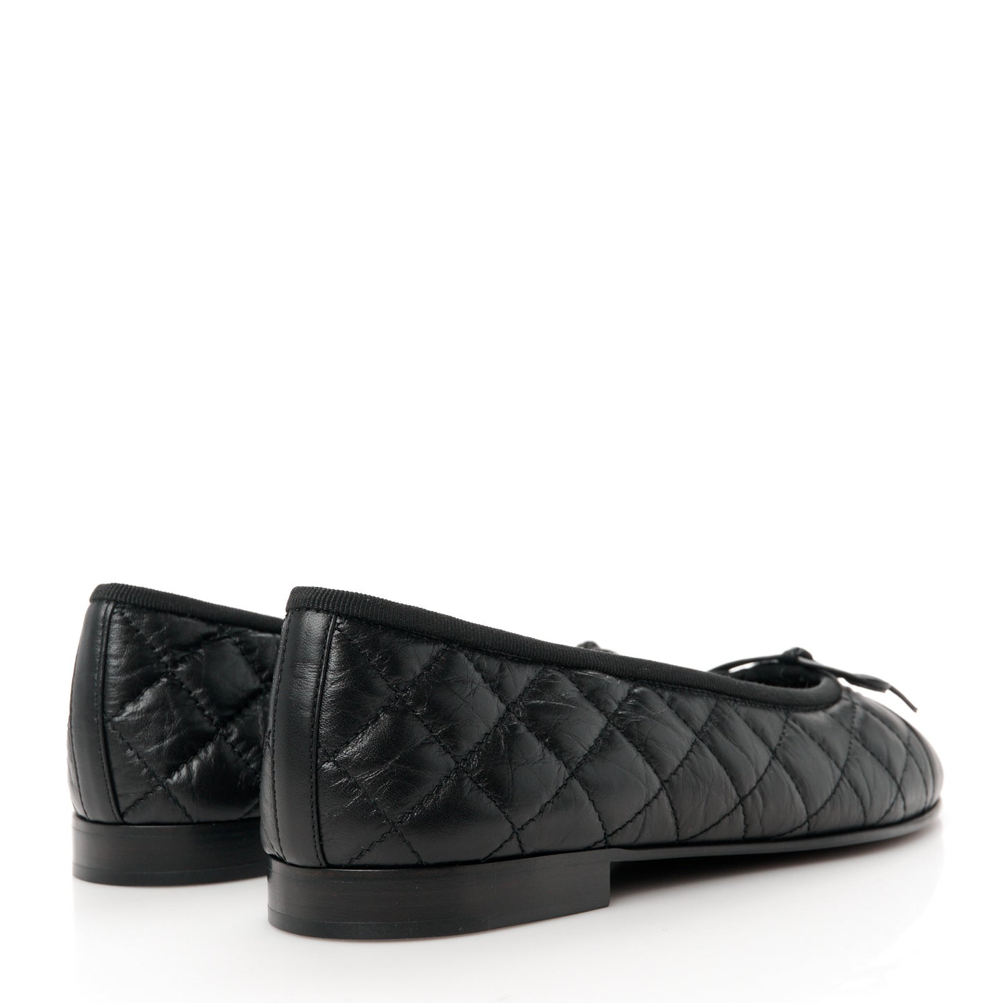 Aged Calfskin Quilted CC Cap Toe Ballerina Flats 38 Black