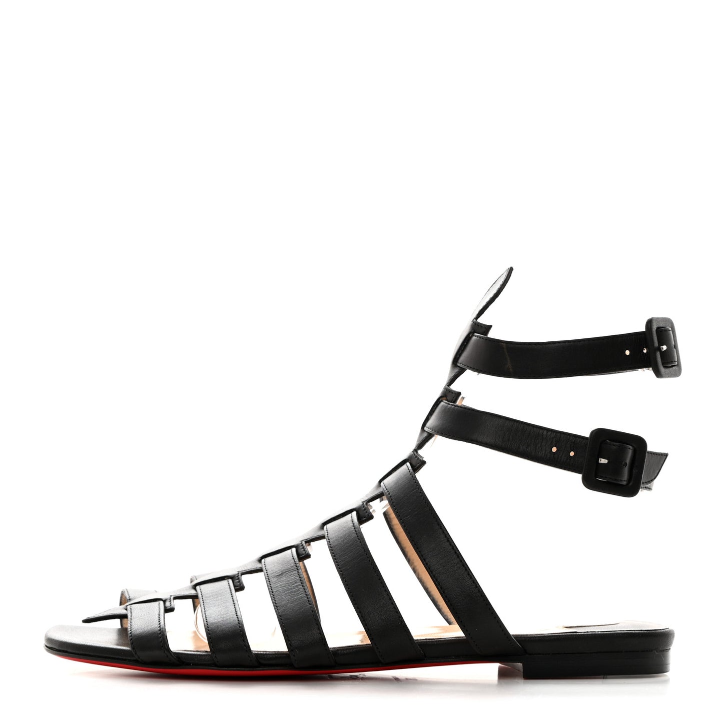 Calfskin Neronna Cage Flat Sandals 38 Black