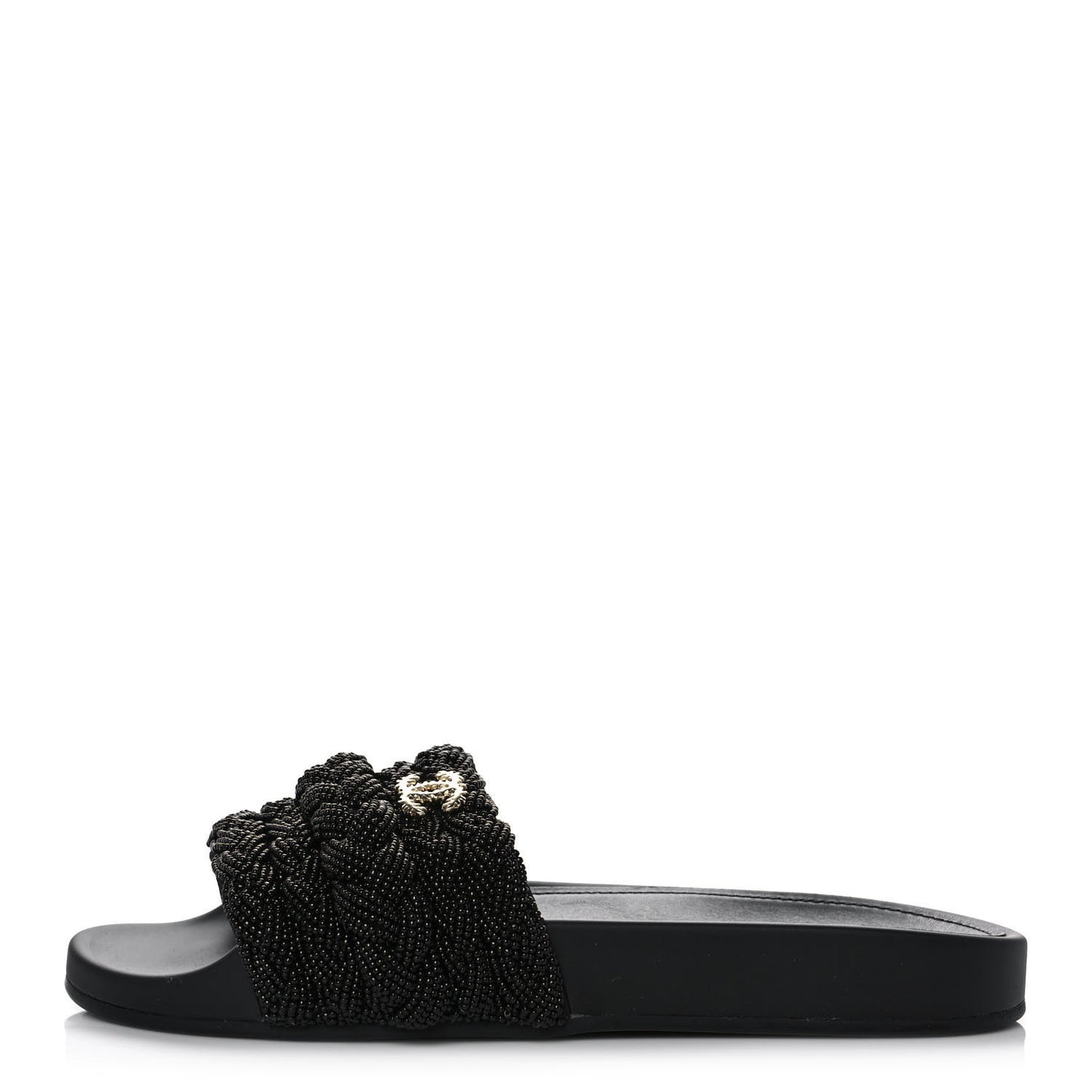 Lambskin Pearl Beaded Woven Slides 38 Black