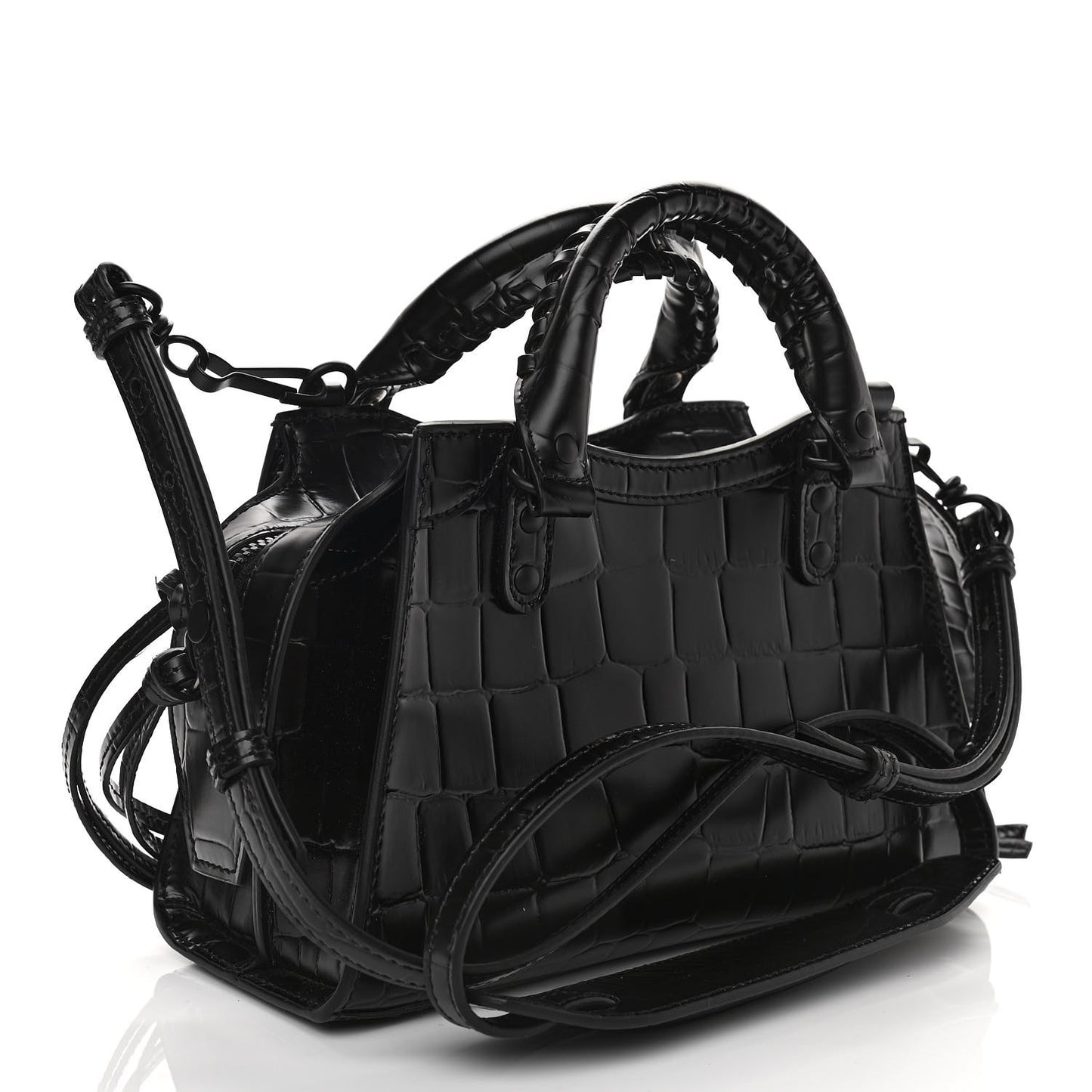 Semi Shiny Calfskin Crocodile Embossed Neo Classic Black Hardware Mini City Black