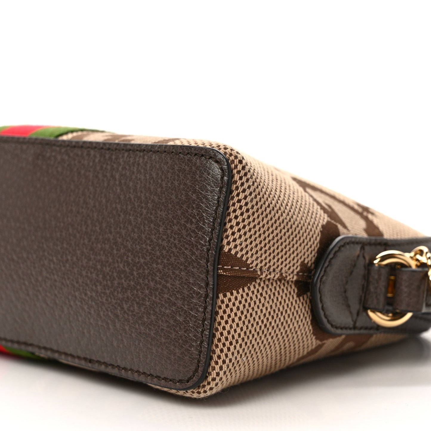 Monogram Jumbo GG Textured Dollar Calfskin Web Small Ophidia Dome Shoulder Bag Camel Ebony New Acero