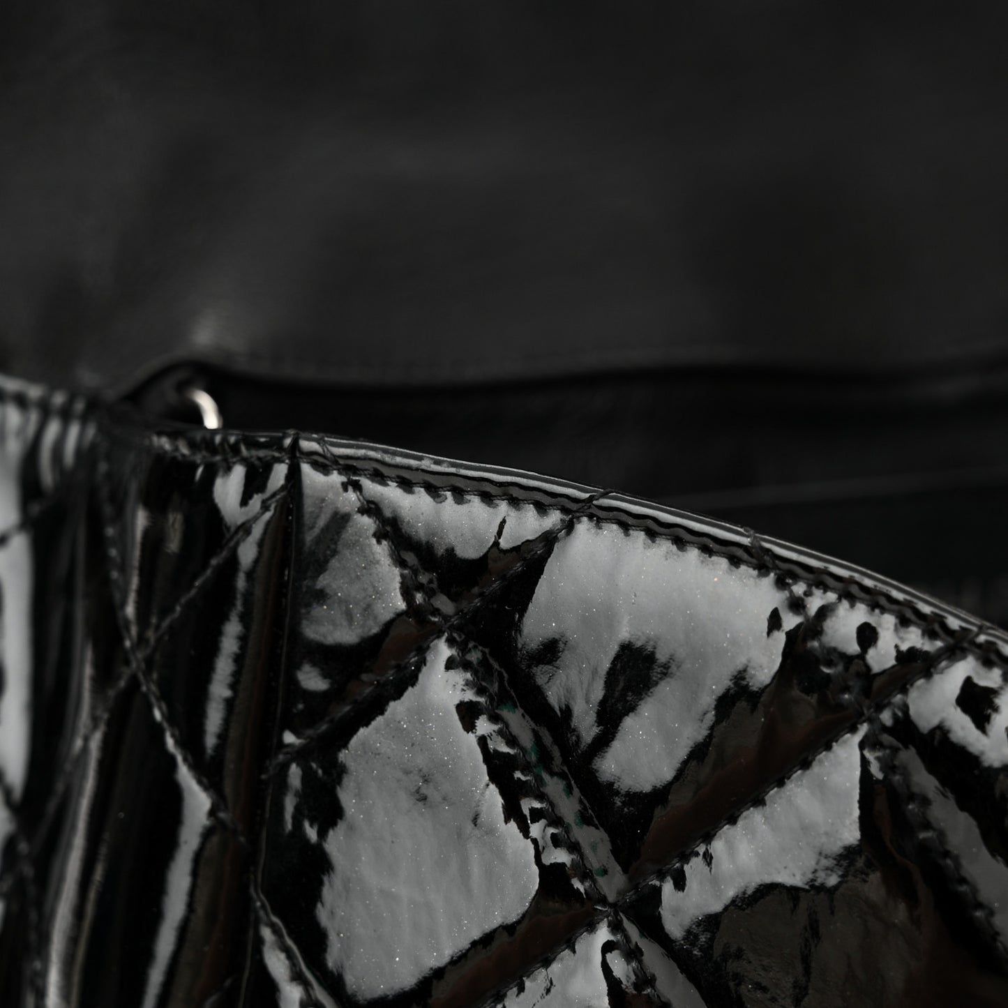 Patent Quilted Clutch with Chain Flap Black