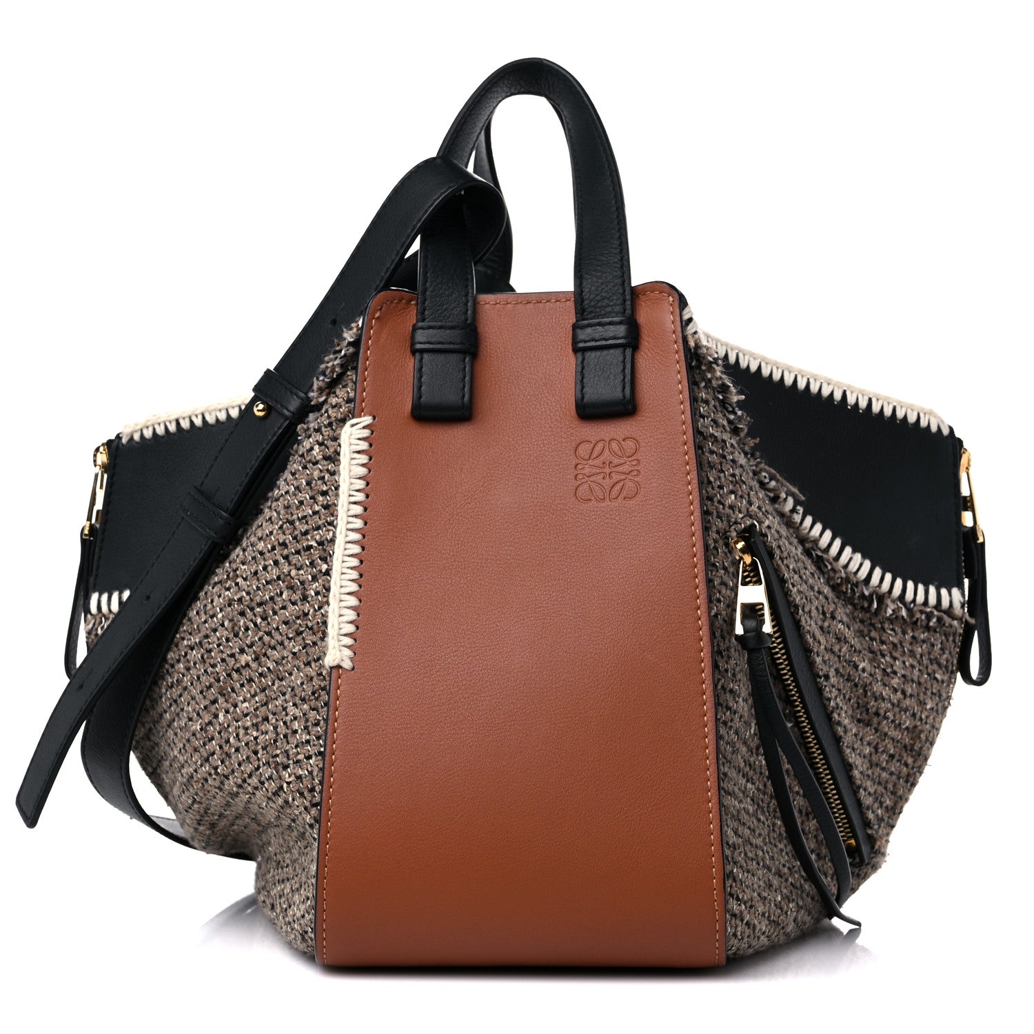 Loewe Calfskin Tweed Small Hammock Shoulder Bag Tan Black 1 of 14