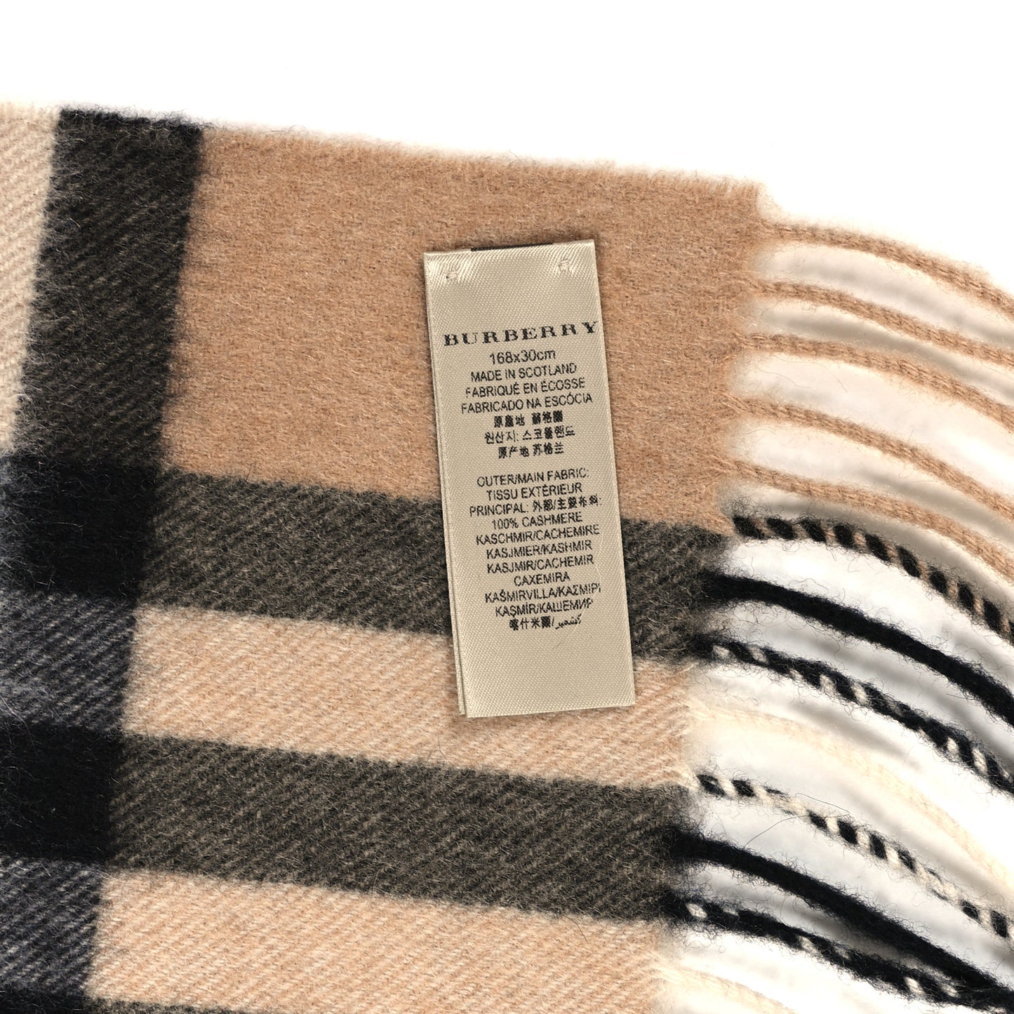 Cashmere Giant Check Fringe Scarf Archive Beige