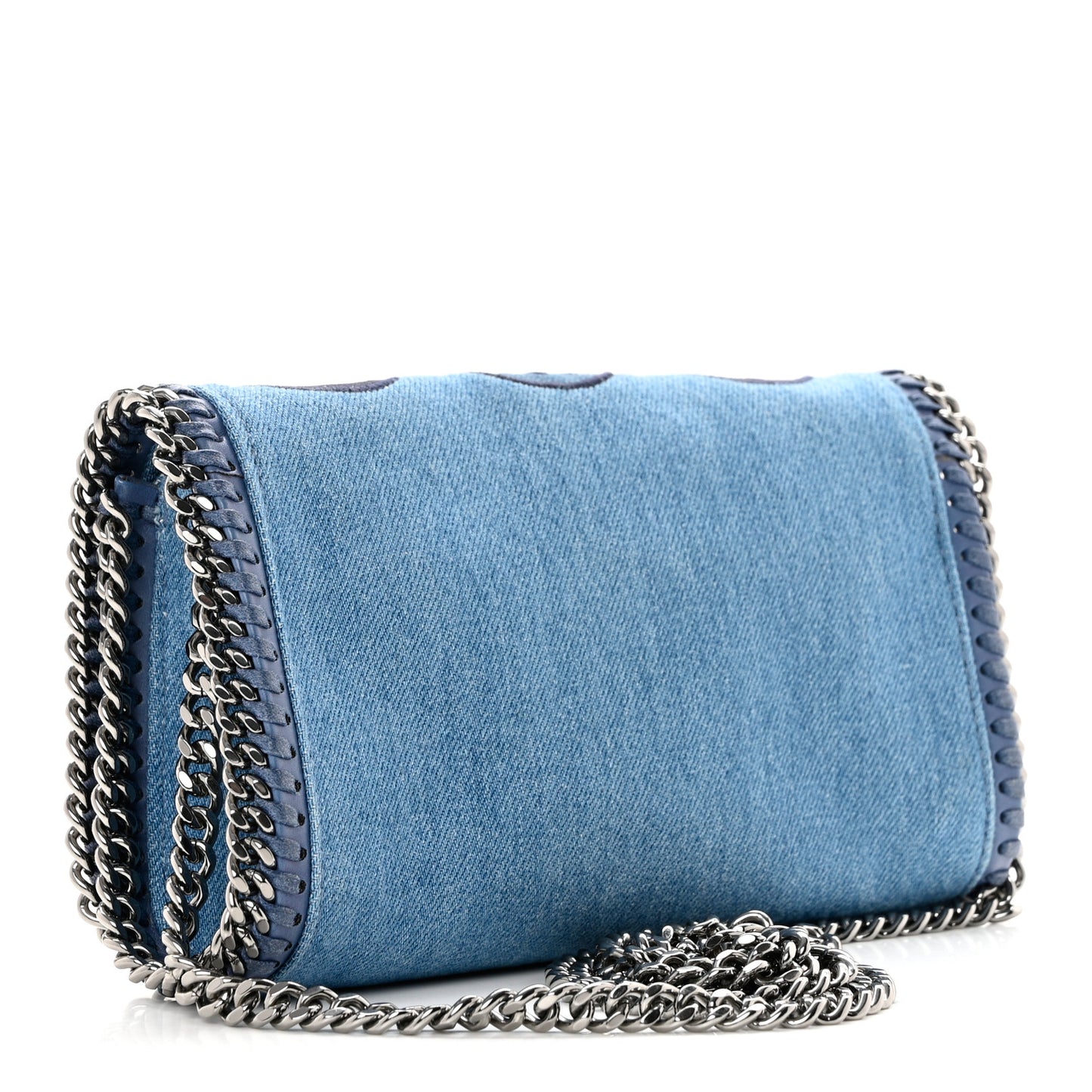 Eco Denim Embroidered Zigarette Falabella Crossbody Blue