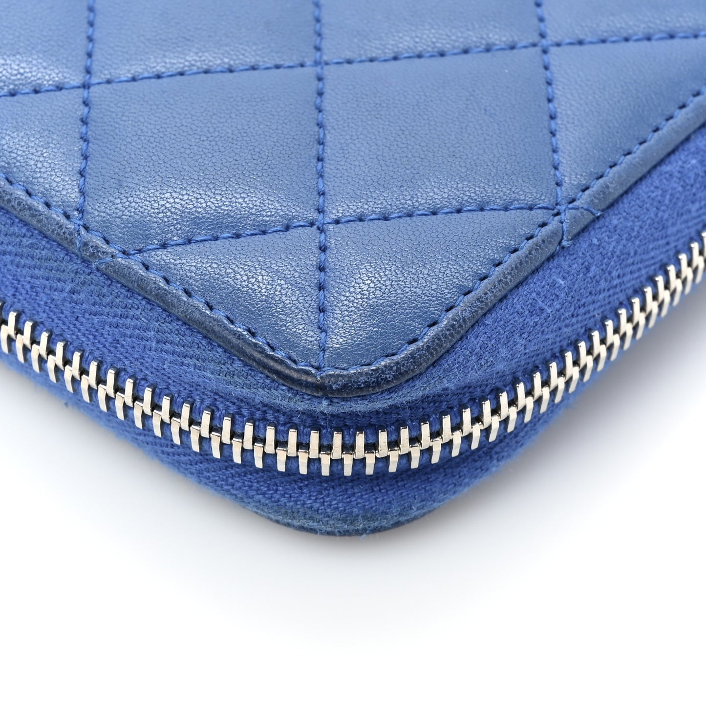 Lambskin Quilted Large Gusset Zip Around Wallet Dark Blue