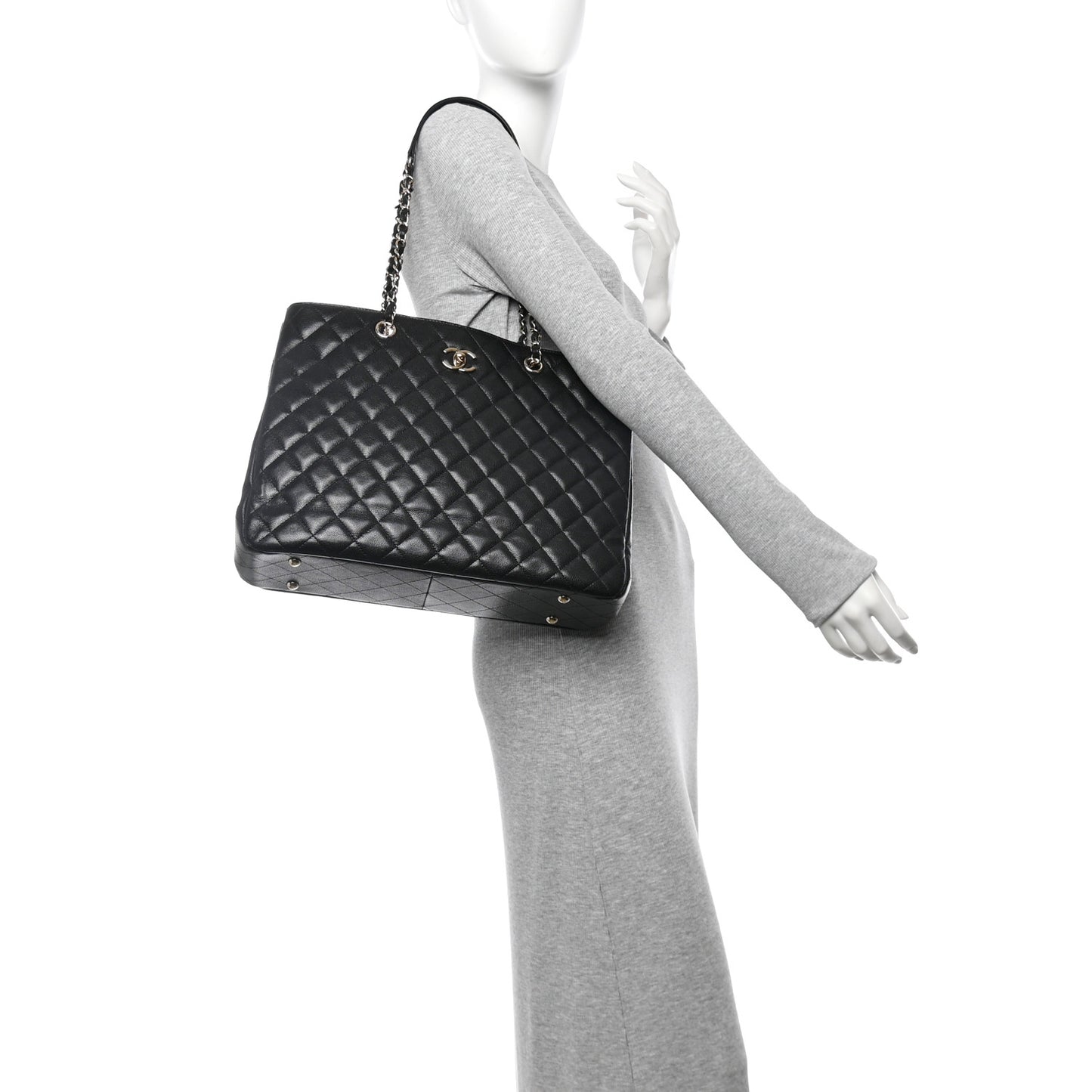 Caviar Quilted Large Shopping Tote Black