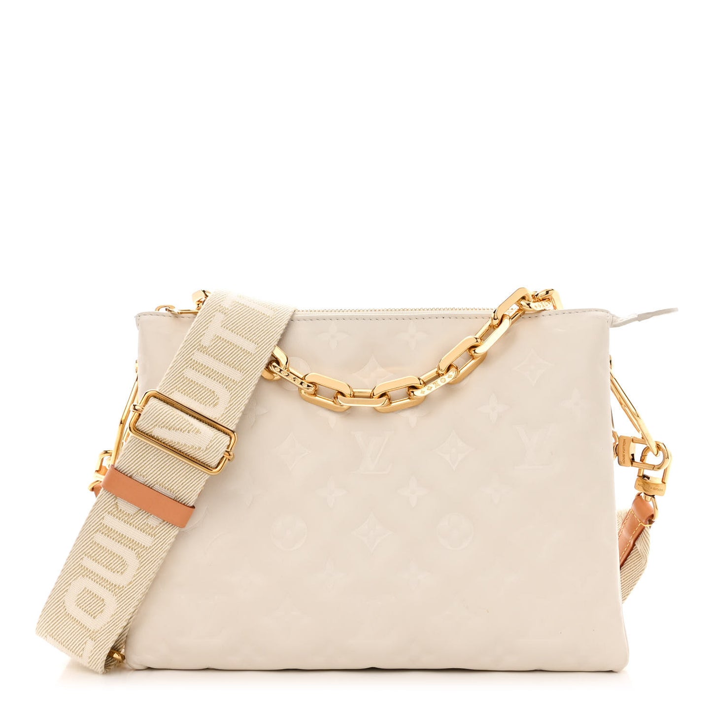 Lambskin Embossed Monogram Coussin PM Beige Cream