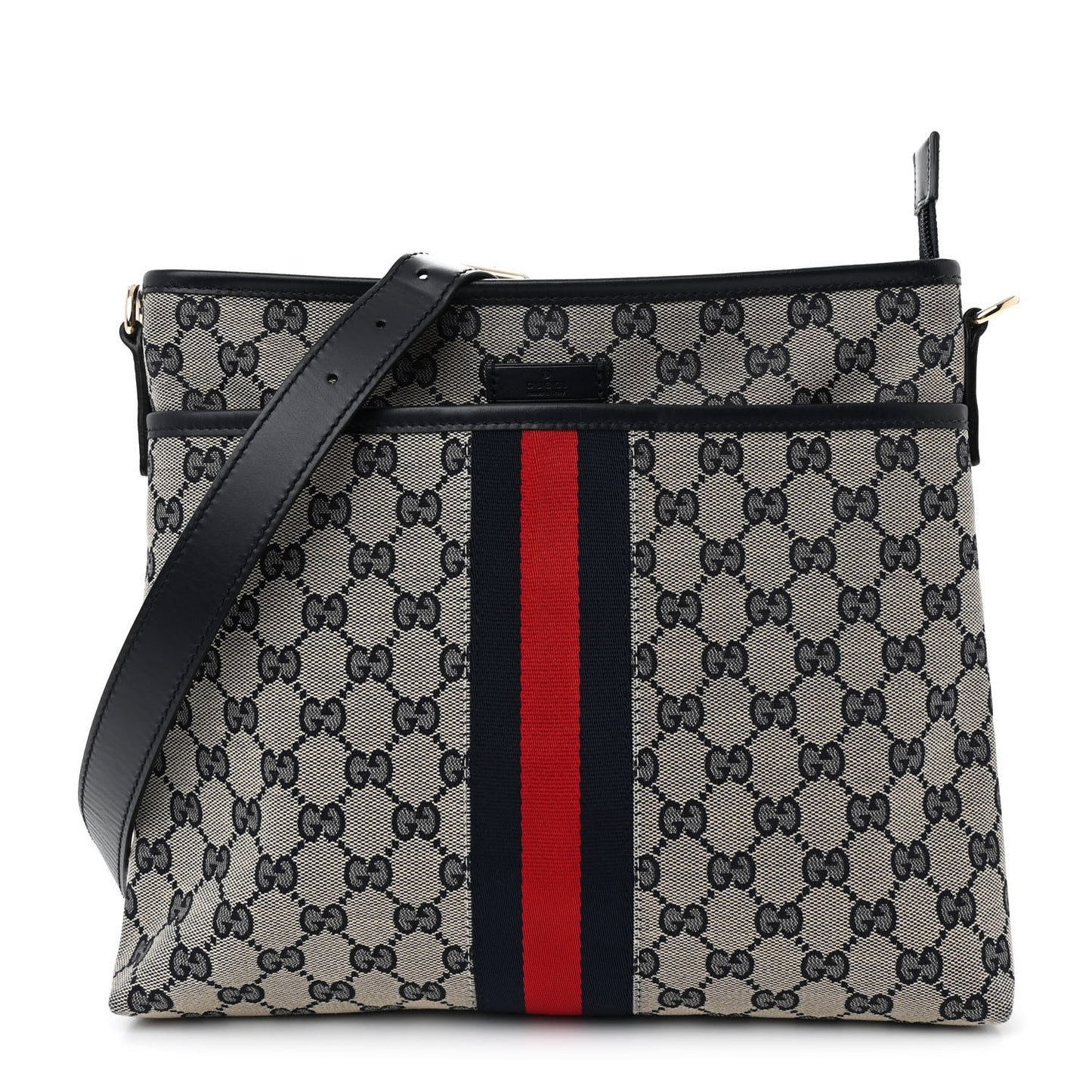 GG Supreme Monogram Web Flat Messenger Bag Navy